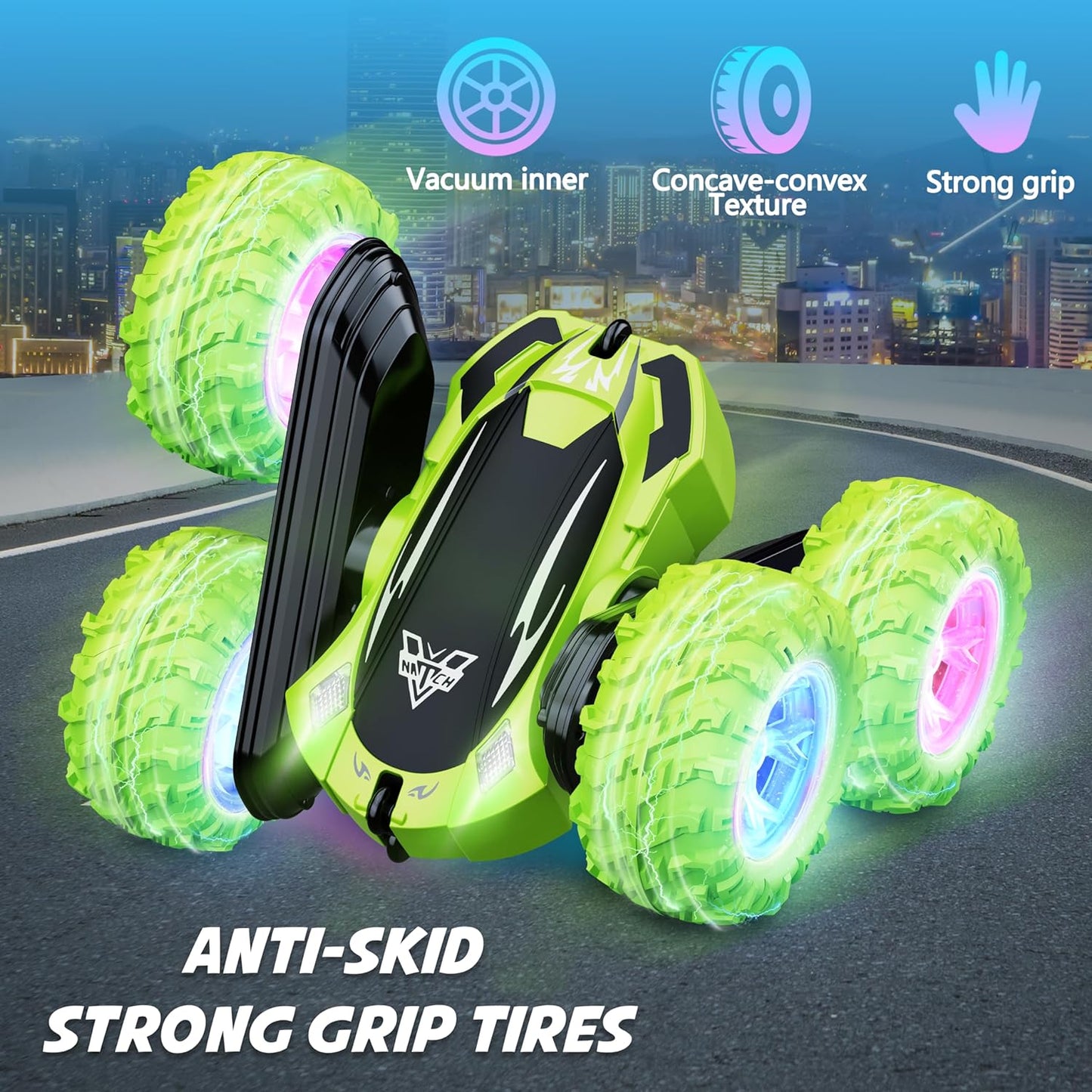 RC Stunt Cars, 2.4GHz Electric Race Stunt Car, Remote Control car, Double Sided 360ø Rolling Rotating Rotation, LED Headlights RC 4WD High Speed Off Road, 3 4 5 6 7 8-12 Year Old Boy Toys - Toyigo