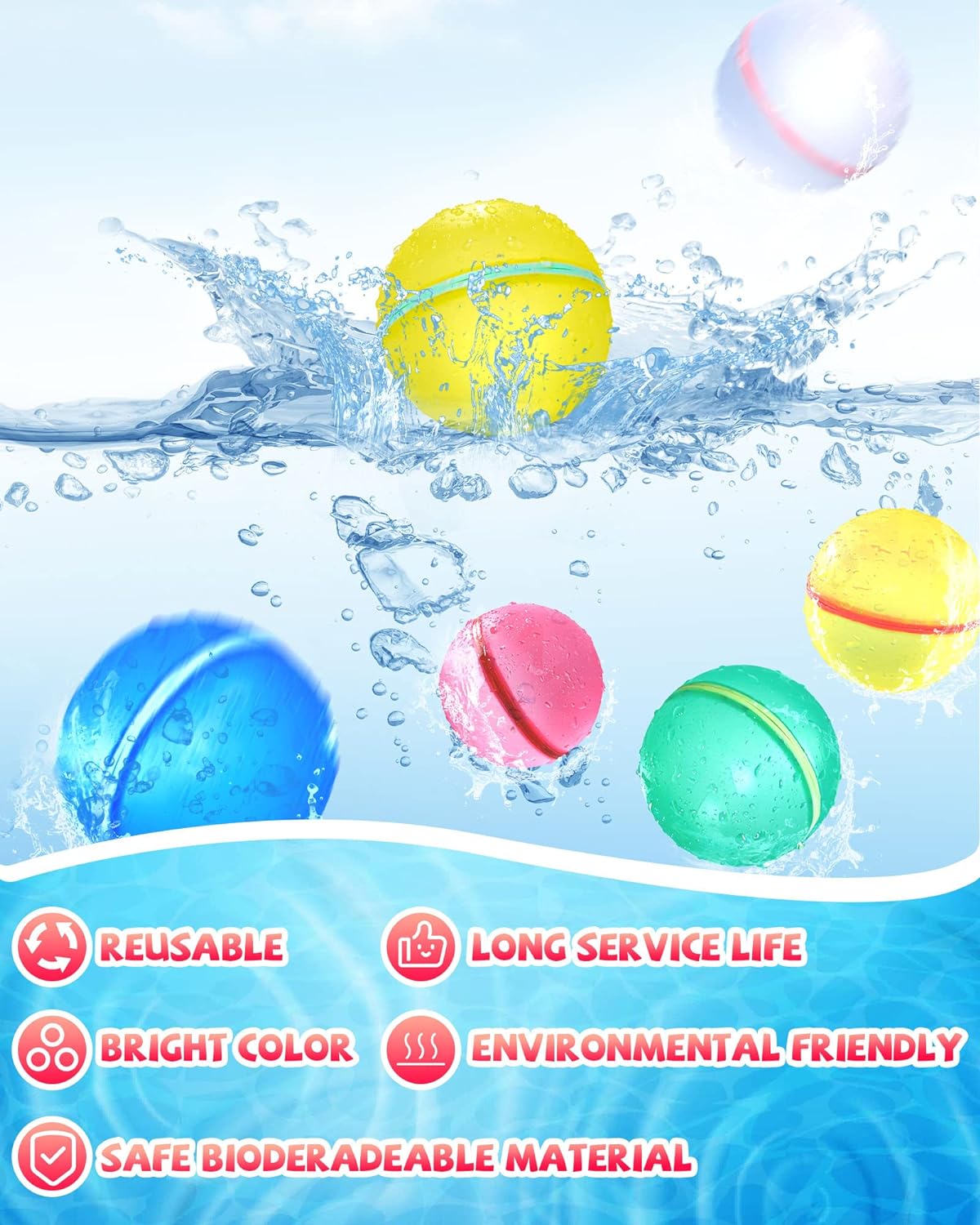 12PCS Reusable Water Balloons, Pool Beach Toys for Kids, Summer Fun Outdoor Water Toys Games for Kids Adults Outside Play, Backyard Swimming Pool Party Supplies