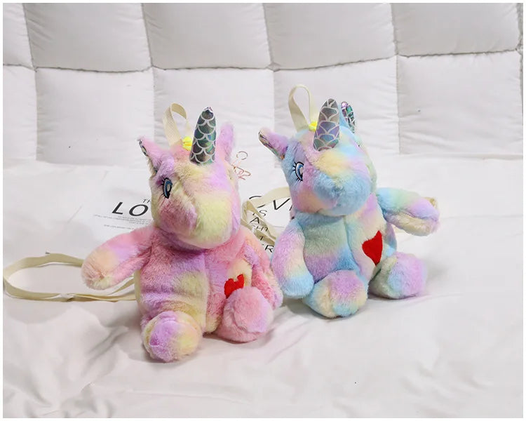 Soft Toys, Rainbow Unicorn Backpack, Kawaii Kindergarten backpack, Fluffy Plush Stuffed Animal Toys Cute Princess Mini Plushie Bag  Birthday Gifts For Friends(40cm) - Toyigo