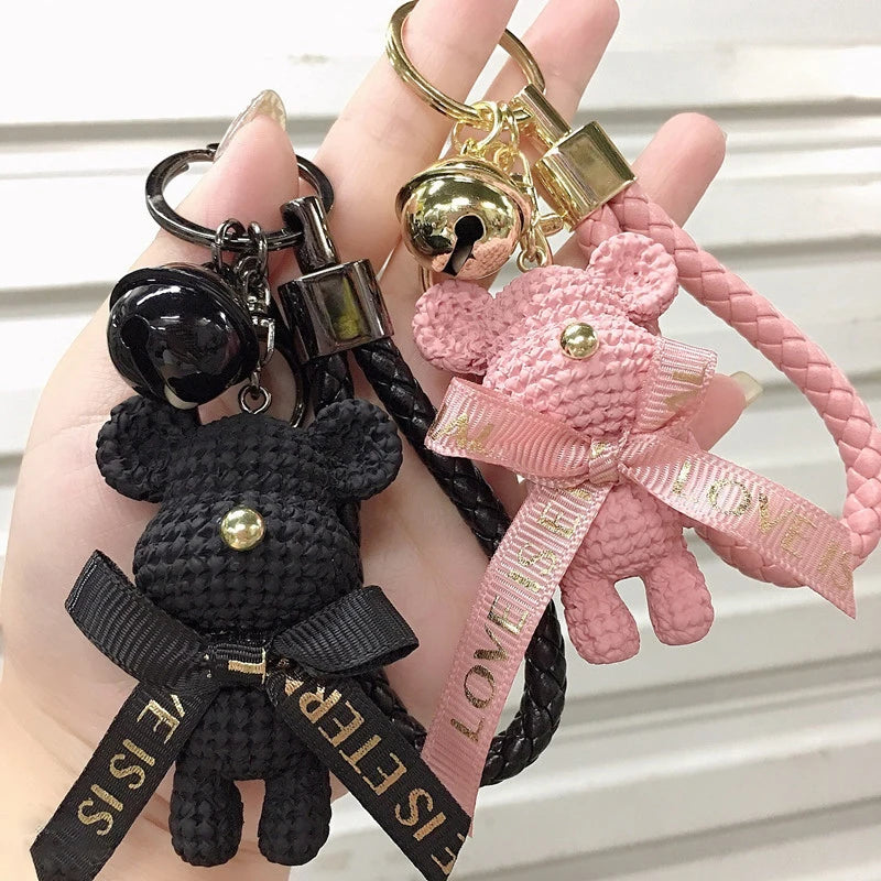 Woolen Bear Bow Rabbit Keychain, Cute Cartoon Animals Keychain, Soft Resin Handbag Accessories, Car Key Ring For Girls Creative Gift - Toyigo