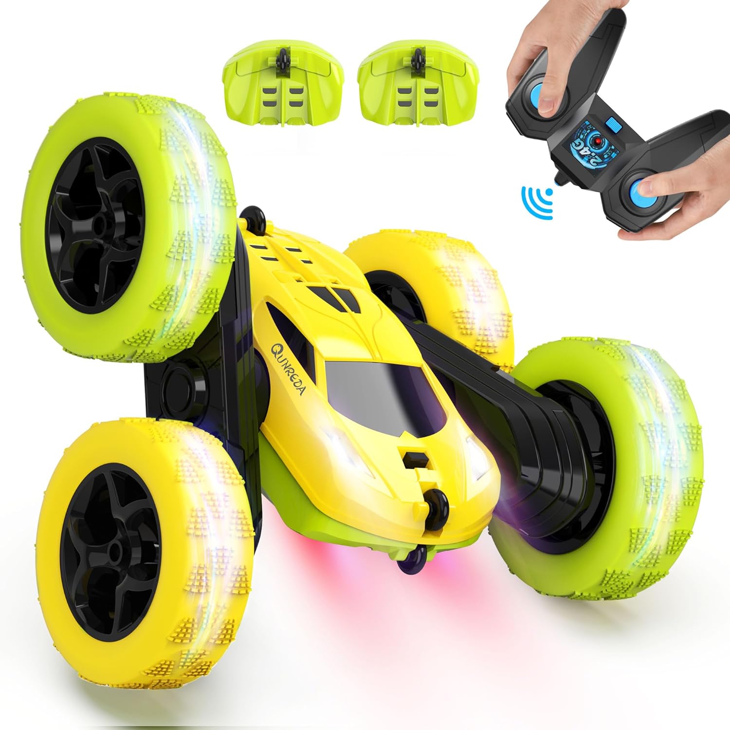 Remote Control Car, RC Car Toys for 6-12 Year Old Boys, Off Road RC Stunt Car 4WD 360ø Rotating Remote Control Car for Kids, Boys Girls Gifts for Birthday, Christmas Yellow&Green - Toyigo