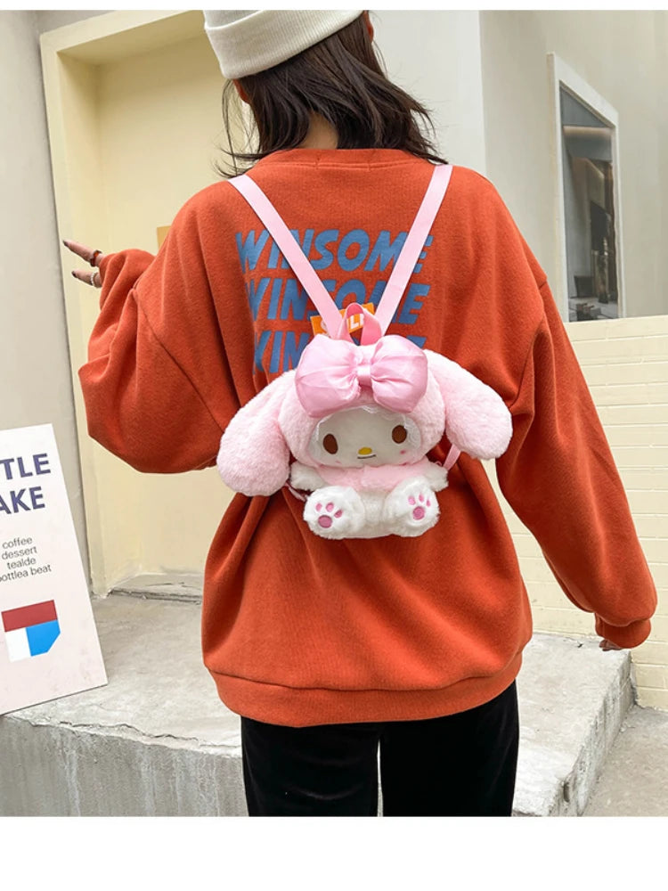 soft toy, 22cm Kawaii Sanrio Melody Plush Backpack, Cute Stuffed Animals Dolls Toys,  Plushie Bag Anime Cartoon Shoulder Backpacks, Cartoon Cute My Melody Rabbit Plush Doll,  Girl Gifts - Toyigo