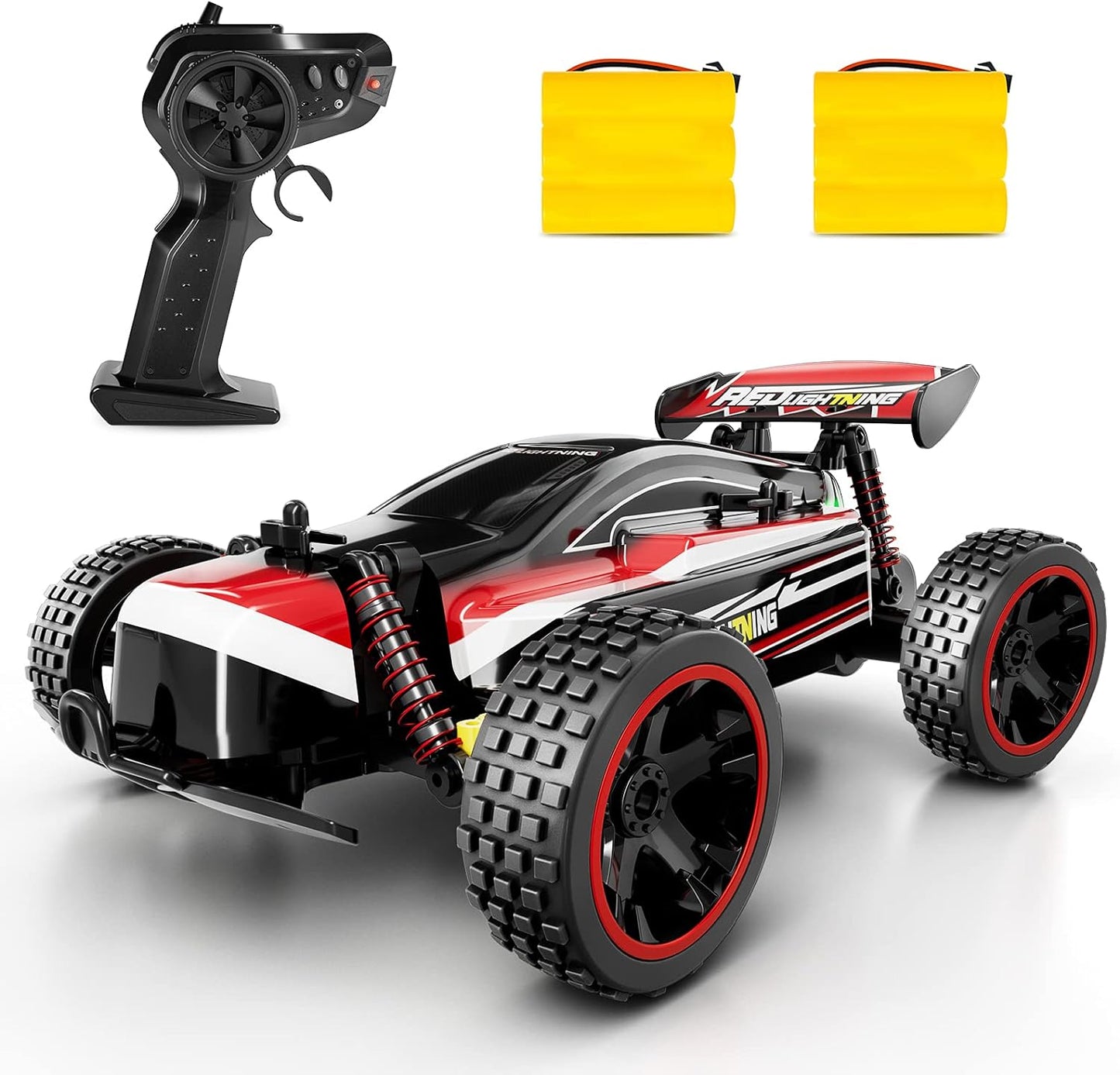 RC Car, Remote Control Car,  1:18 Scale RC Car with LED Lights, 2.4GHz 2WD All Terrain RC Car with 2 Rechargeable Batteries for 60 Min Play, 40 Mins Play, Gift for Boys and Girls - Toyigo