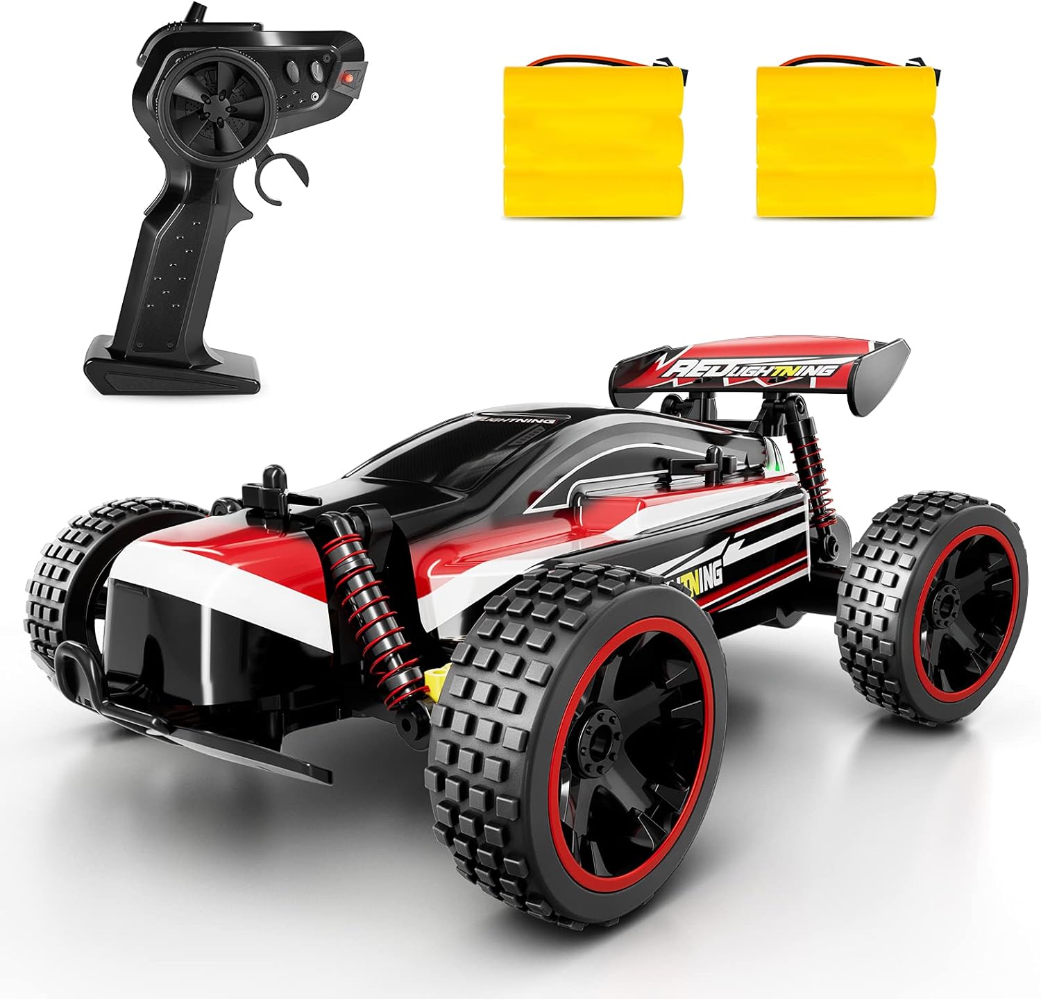 RC Car, Remote Control Car,  1:18 Scale RC Car with LED Lights, 2.4GHz 2WD All Terrain RC Car with 2 Rechargeable Batteries for 60 Min Play, 40 Mins Play, Gift for Boys and Girls - Toyigo