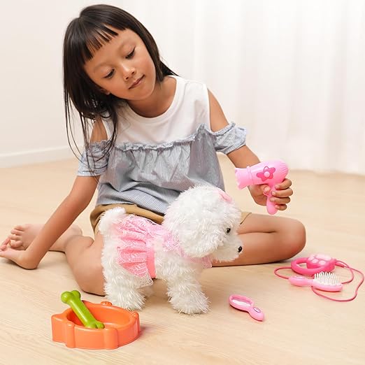 Walking Barking Toy Dog with Remote Control Leash, Plush Puppy Electronic Interactive Toys for Kids, Shake Tail, Pretend Dress Up Realistic Stuffed Animal Dog Age 3 4 5+ Years Old