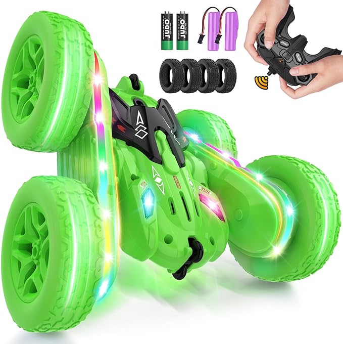 Stunt RC Cars, Remote Control Car,360 Flips Rotating, Double Sided RC Car with LED Lights, Rechargeable Electric 2.4Ghz All Terrain Drift Car Toys Birthday Gift for Kids 5-7 (Color As Pre Availability) - Toyigo