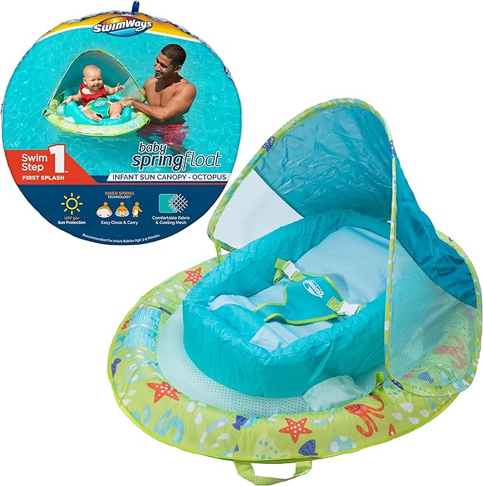 Infant Spring Float, Baby Pool Float with Canopy & UPF Protection, Swimming Pool Accessories  3-9 Months, Mermaid for Kids