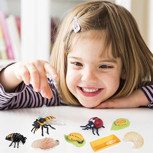 4pcs Butterfly Life Cycle Toy Figurines and 4pcs Actias Ningpoana Figure-Plastic Caterpillar to Monarch Butterfly Growth Cycle Toy Insect Figures Teaching Tools School Project for Kids