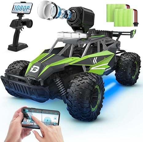 RC Cars, DE36W Remote Control Car, 1/16 Off-Road High Speed Monster Trucks, with 1080P HD FPV Camera, for Kids Adults 60 Min Play - Toyigo