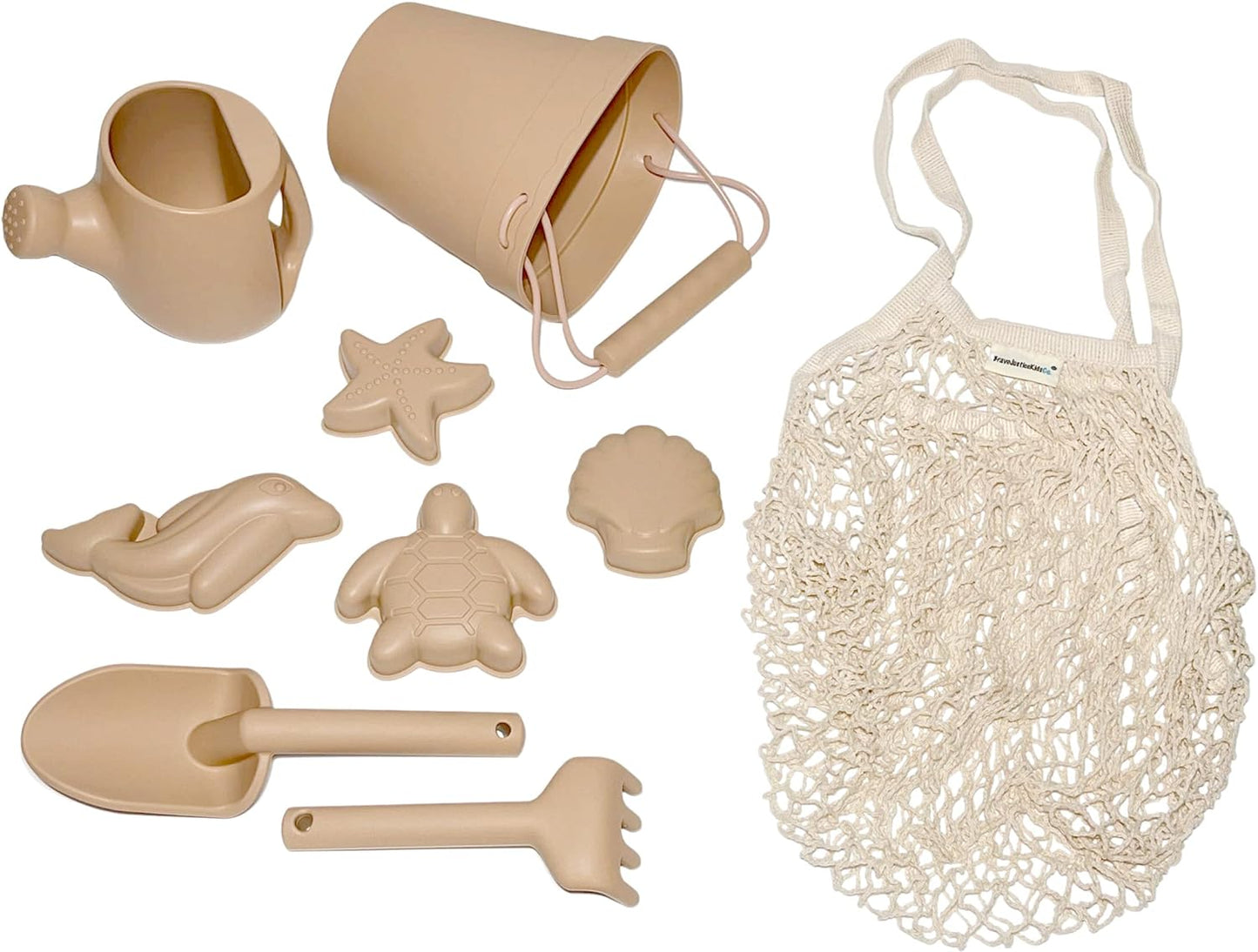 Silicone Summer Beach Set XL, Toddler Sandbox Toys  + Beach Bag + Watering Can & Rake (Warm Sand)