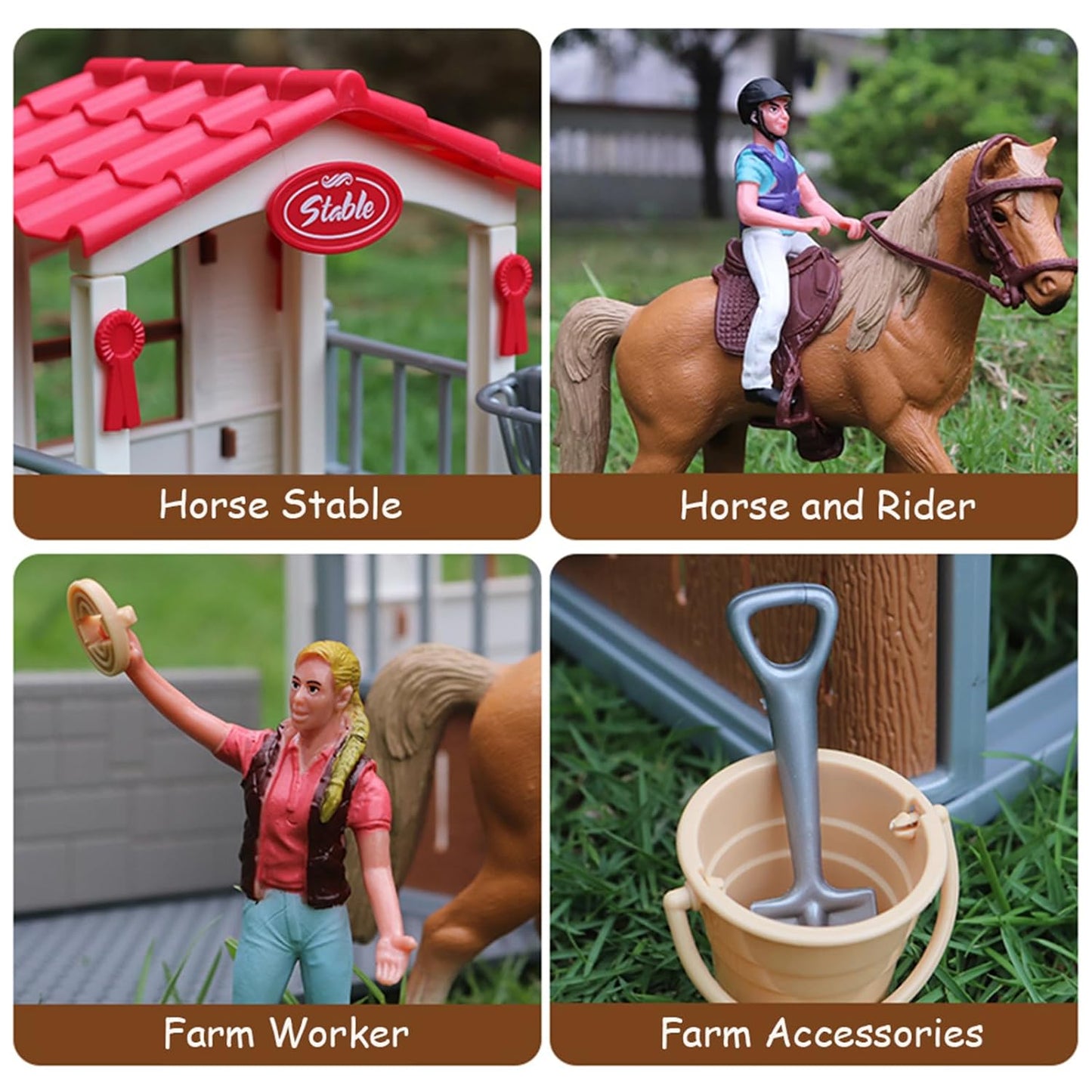 Horse Stable Playset with Wash Area & Fence, Includes Mustang Stallion, Barn, and Toy Figures for Kids