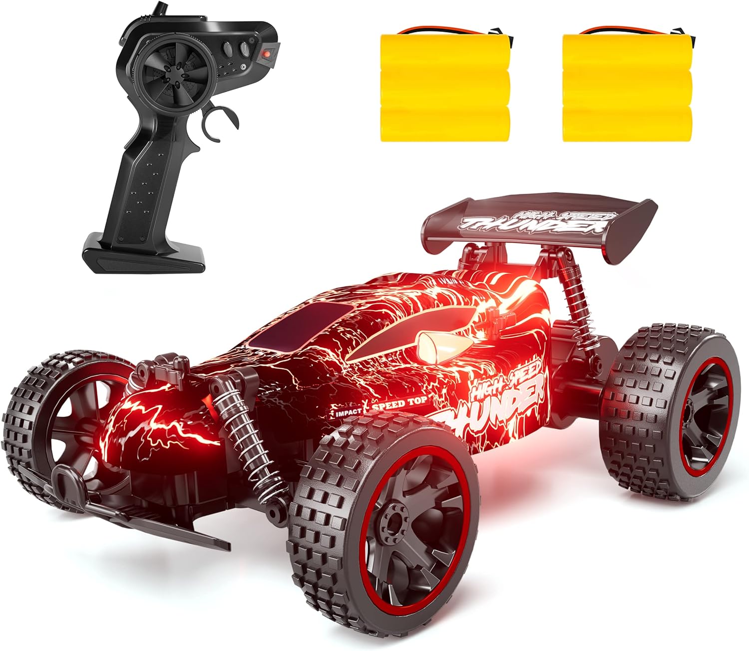 RC Car, Remote Control Car,  1:18 Scale RC Car with LED Lights, 2.4GHz 2WD All Terrain RC Car with 2 Rechargeable Batteries for 60 Min Play, 40 Mins Play, Gift for Boys and Girls - Toyigo