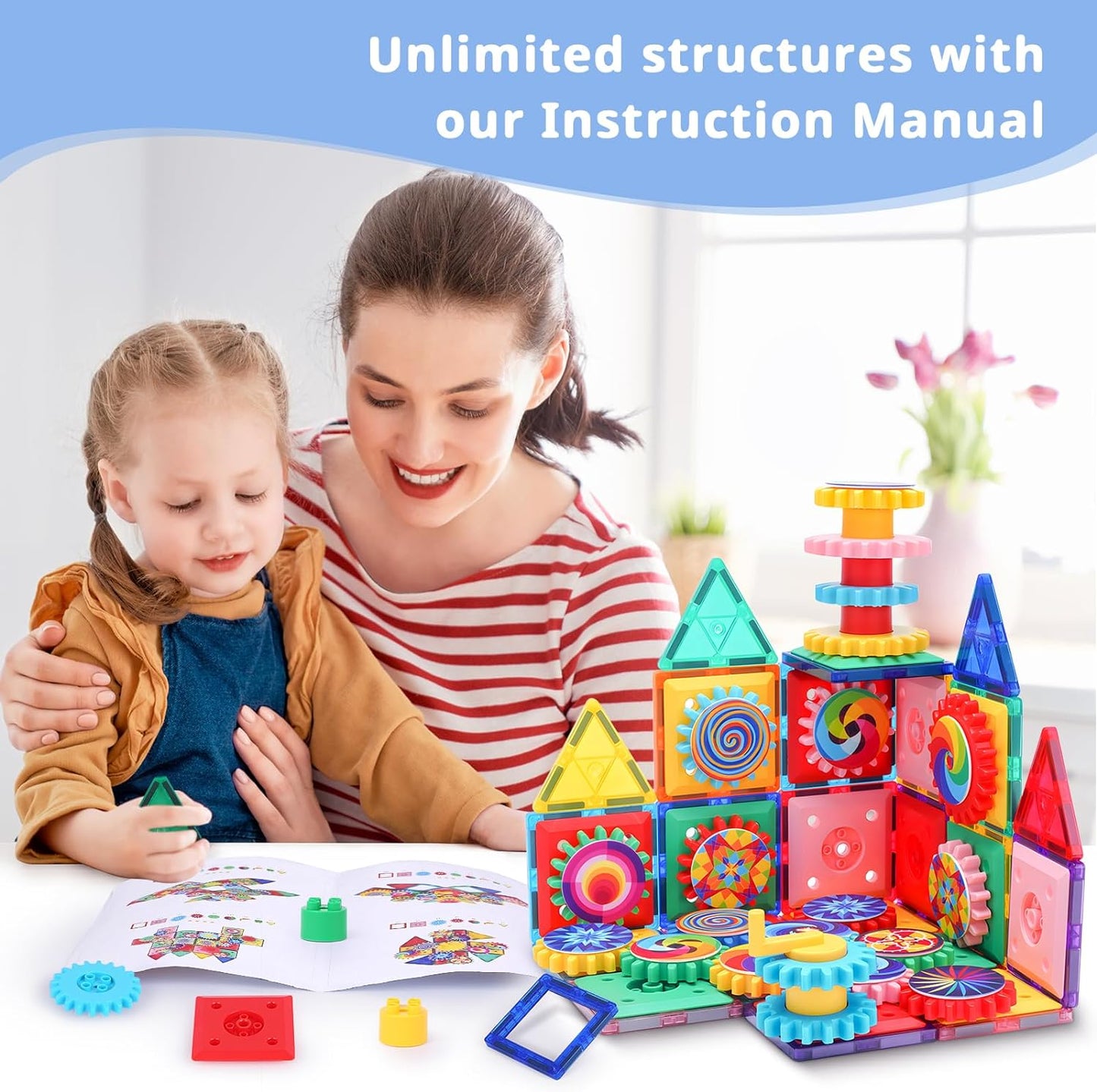 Animal Block Toys, Magnetic Tiles Dinosaurs Magnet Building Blocks Toys , Gears Construction Magnetic Tile, for Kids, Connecting, Stack, and Build with Blocks, and Bricks, Educational Magnet Building Toys Set for Toddlers Creative