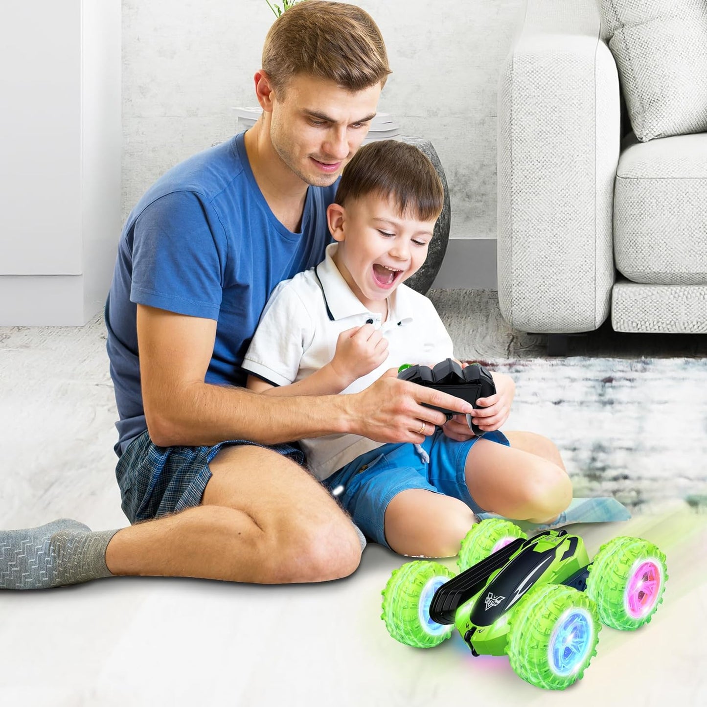 RC Stunt Cars, 2.4GHz Electric Race Stunt Car, Remote Control car, Double Sided 360ø Rolling Rotating Rotation, LED Headlights RC 4WD High Speed Off Road, 3 4 5 6 7 8-12 Year Old Boy Toys - Toyigo