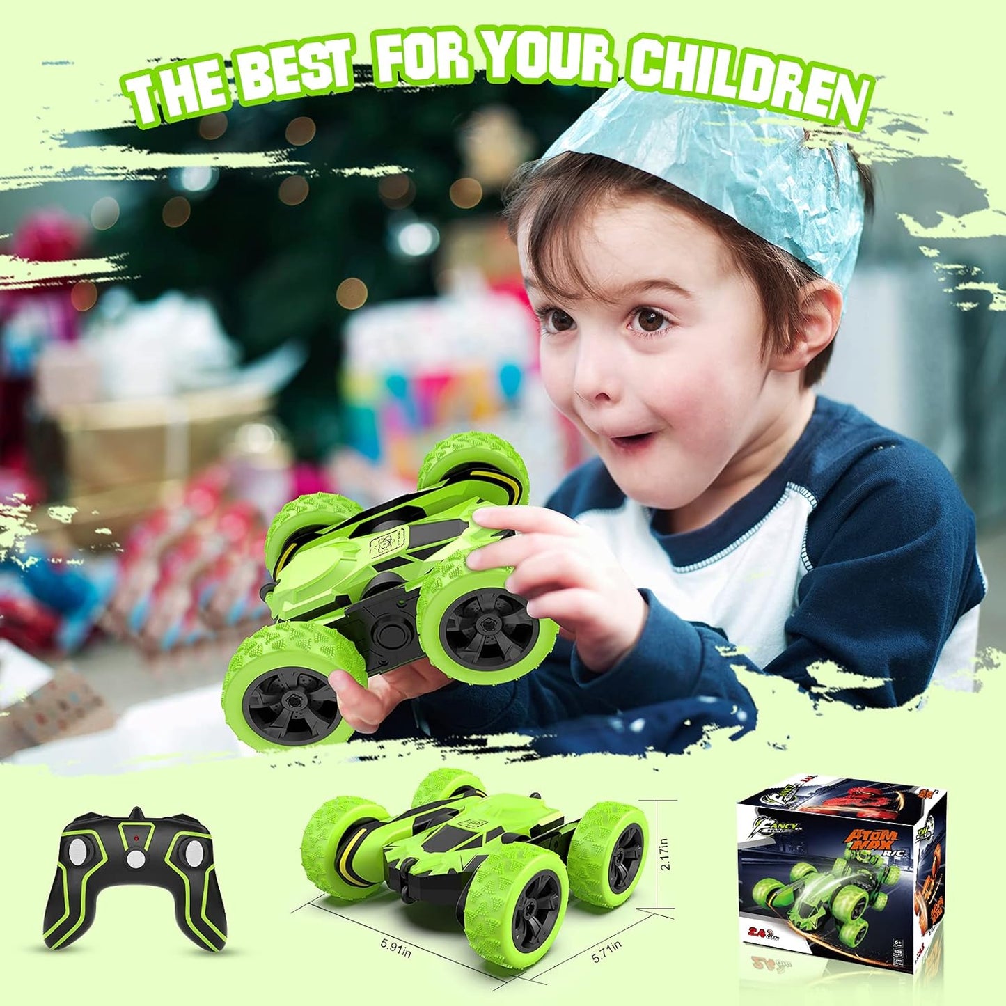 RC Cars Remote Control Car, 360øDouble Sided Flips Rotating RC Stunt Car, with Wheel Lights,4WD 2.4Ghz Double-Sided RC Cars, Kids Xmas Birthday Toy Cars for Boys/Girls, Green, blue - Toyigo