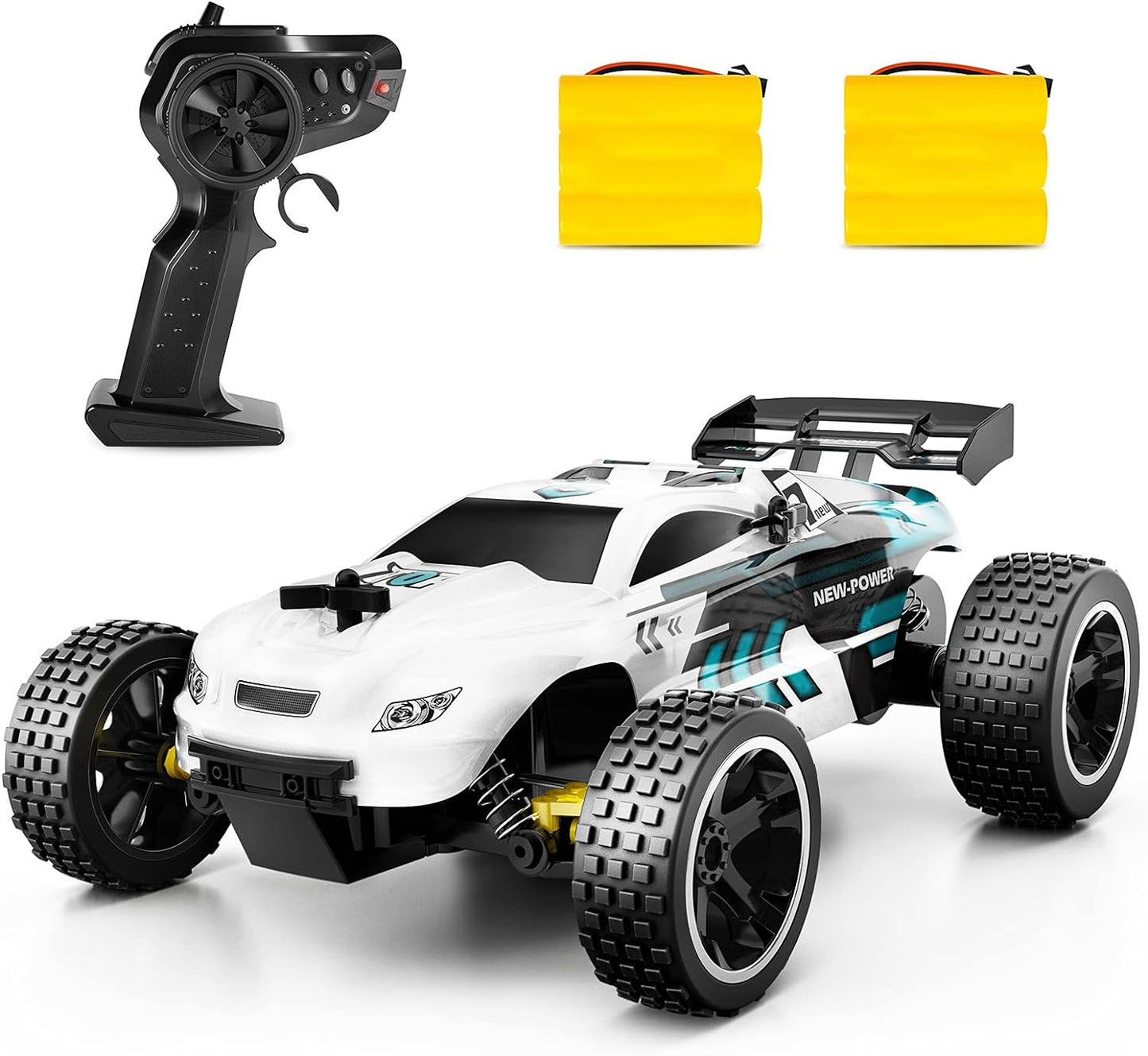 RC Car, Remote Control Car,  1:18 Scale RC Car with LED Lights, 2.4GHz 2WD All Terrain RC Car with 2 Rechargeable Batteries for 60 Min Play, 40 Mins Play, Gift for Boys and Girls - Toyigo