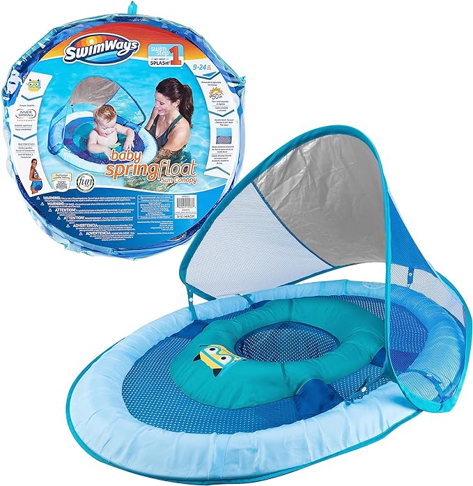 Baby Spring Float, Baby Pool Float with Canopy & UPF Protection, Swimming Pool Accessories for Kids 9-24 Months, Mermaid