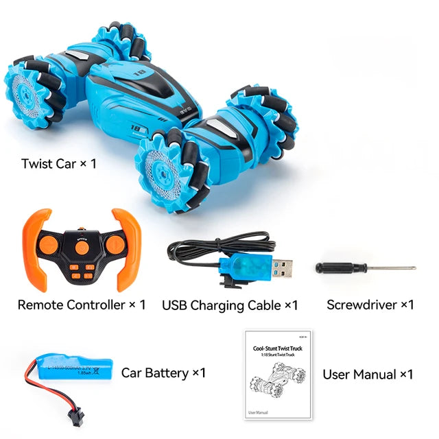 Gesture-Controlled Stunt RC Car, Climbing, Drifting, Twisting Fun! Light-Up, Blue/Green, 24136cm, 2.4G Remote