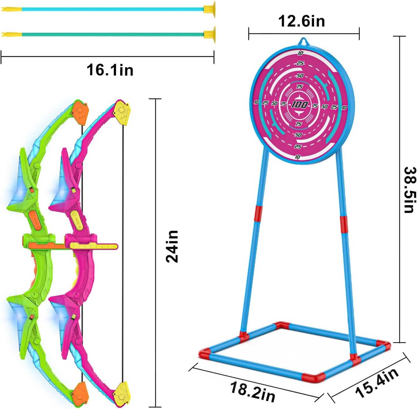 Bow and Arrow Set with LED Flash Lights, 2 Pack Kids 14 Suction Cup Arrows and Fluorescence Standing Target-Perfect Indoor and Outdoor Archery Set Toy Gift for Boys and Girls Ages 4-12