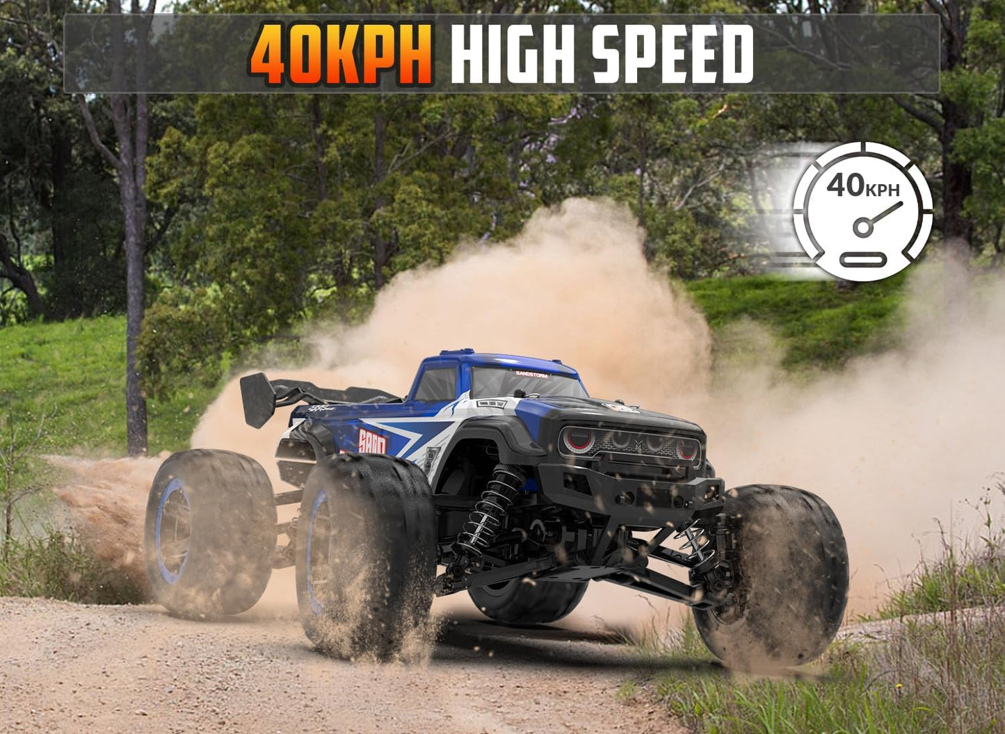 RC Truck Cars, 1:16 Scale All Terrain Monster Truck, 40KPH High Speed Remote Control Cars, 30MPH 4WD Off Road Monster Truck, 2.4Ghz Radio Control, 2 Rechargeable Batteries, 40+ Min Play, Gift for Boys Adults - Toyigo