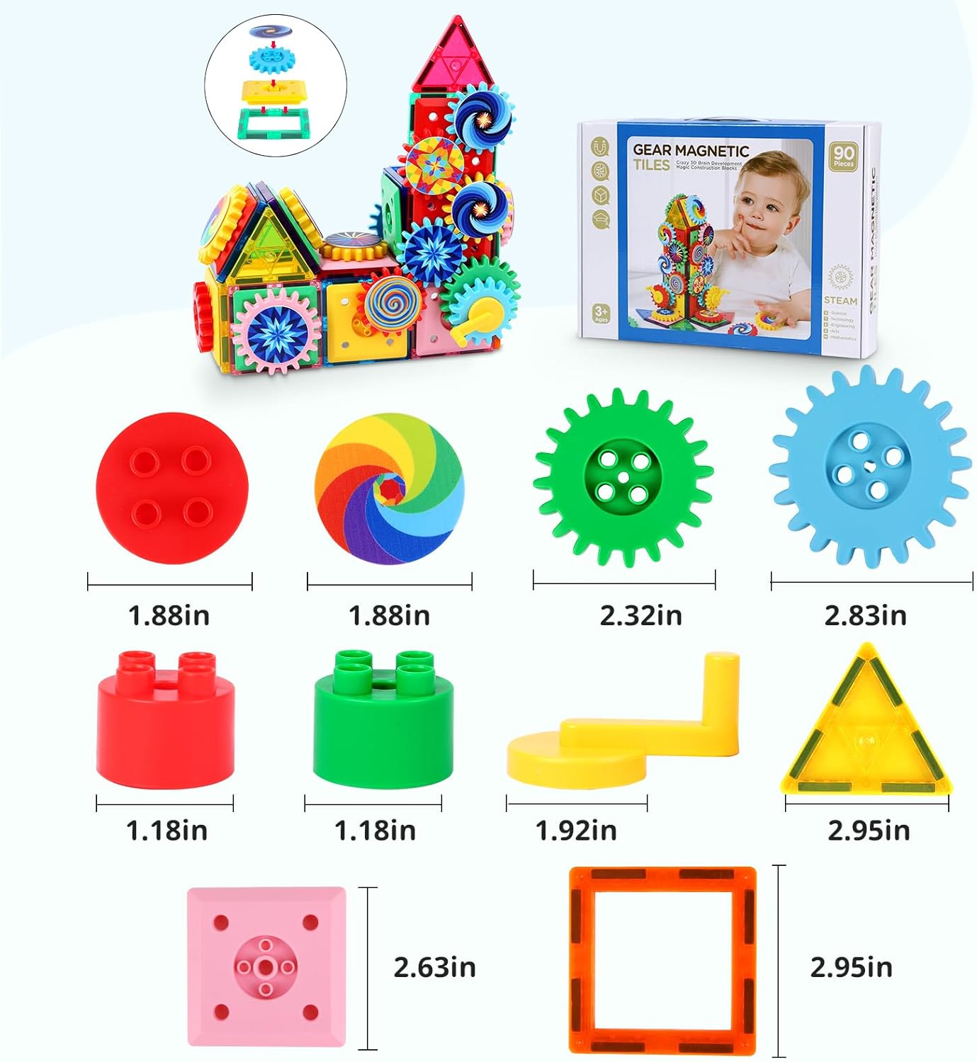 Animal Block Toys, Magnetic Tiles Dinosaurs Magnet Building Blocks Toys , Gears Construction Magnetic Tile, for Kids, Connecting, Stack, and Build with Blocks, and Bricks, Educational Magnet Building Toys Set for Toddlers Creative