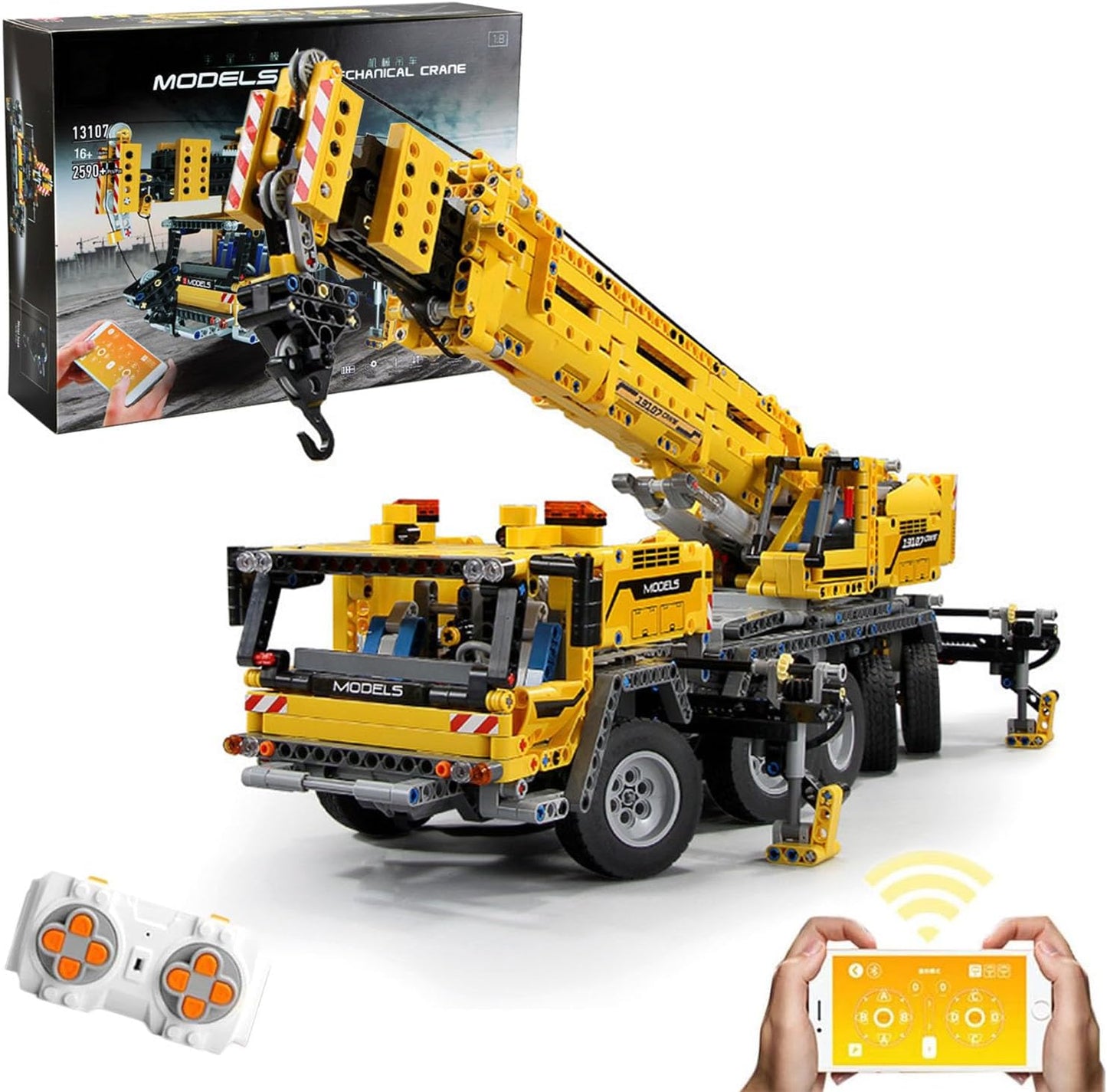 Technology Crane Building Blocks Set, 2.4G/APP RC Remote Control Large Crane Building Bricks Kit, 1:8 Construction Toys Model with Motor, Gift for Adults and Teens