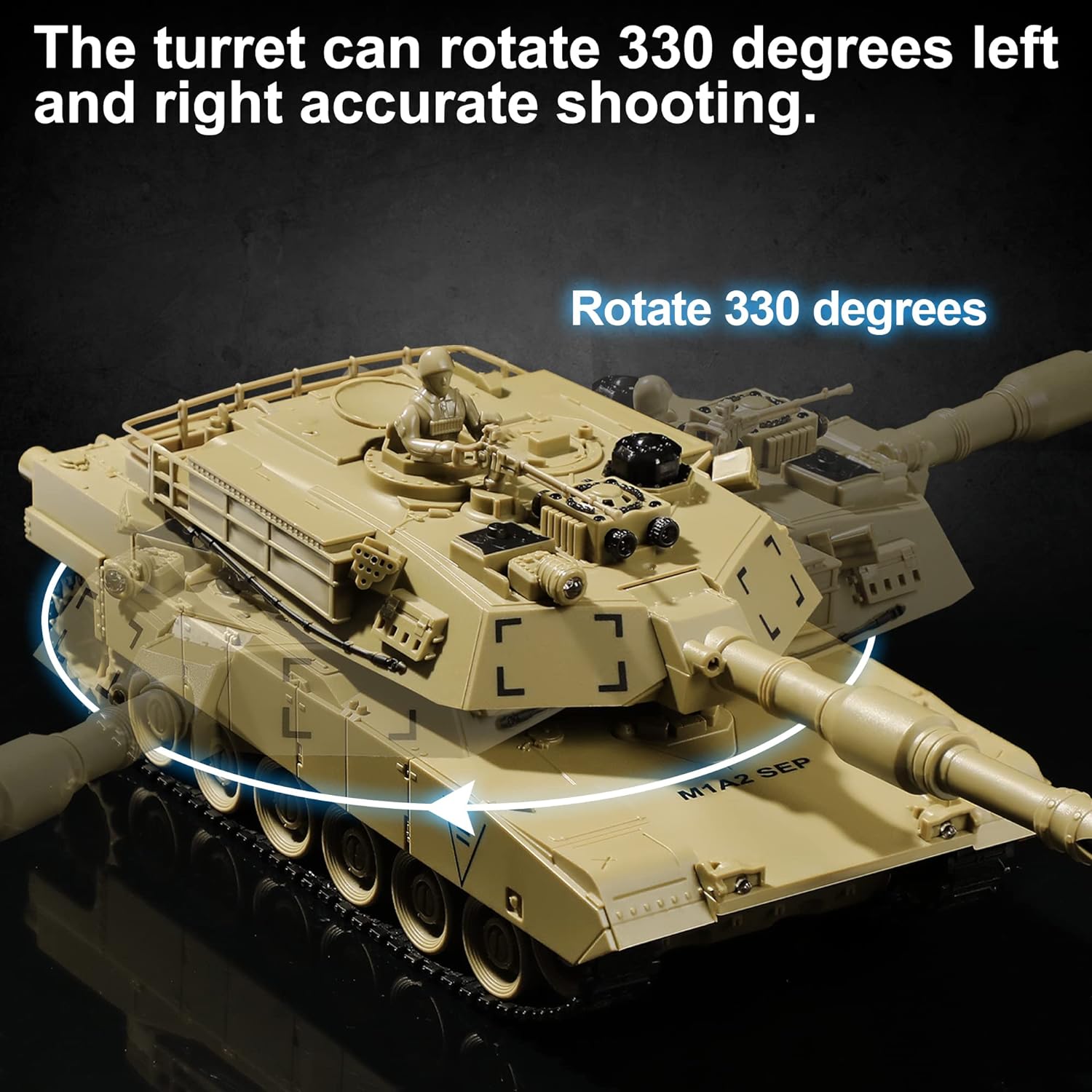 Remote Control Tank,  2.4Ghz 9-Channel RC Military Vehicles, RC US M1A2 Abrams Army Tank Toy,  Rotating Turret and Sound, Xmas Military Toys for Children, Best RC Tank for 6, 7, 8-Year-Old Boys - Toyigo