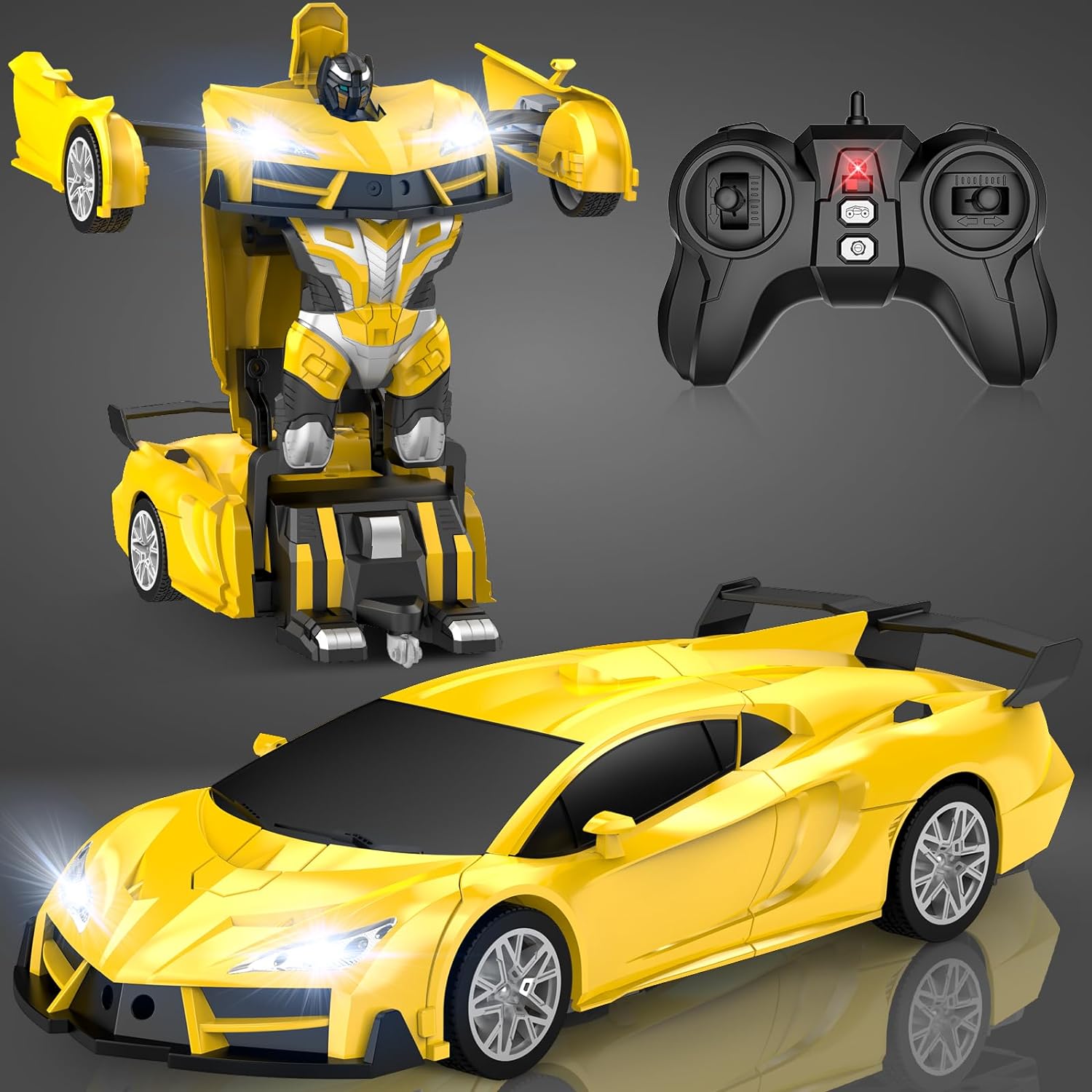 Remote Control Car, Transform Robot RC Cars, Cool LED Headlights, 2.4Ghz Toys Car, 360 Degree Rotation and One-Button Deformation, Christmas Birthday Gifts for Boys Girls - Toyigo