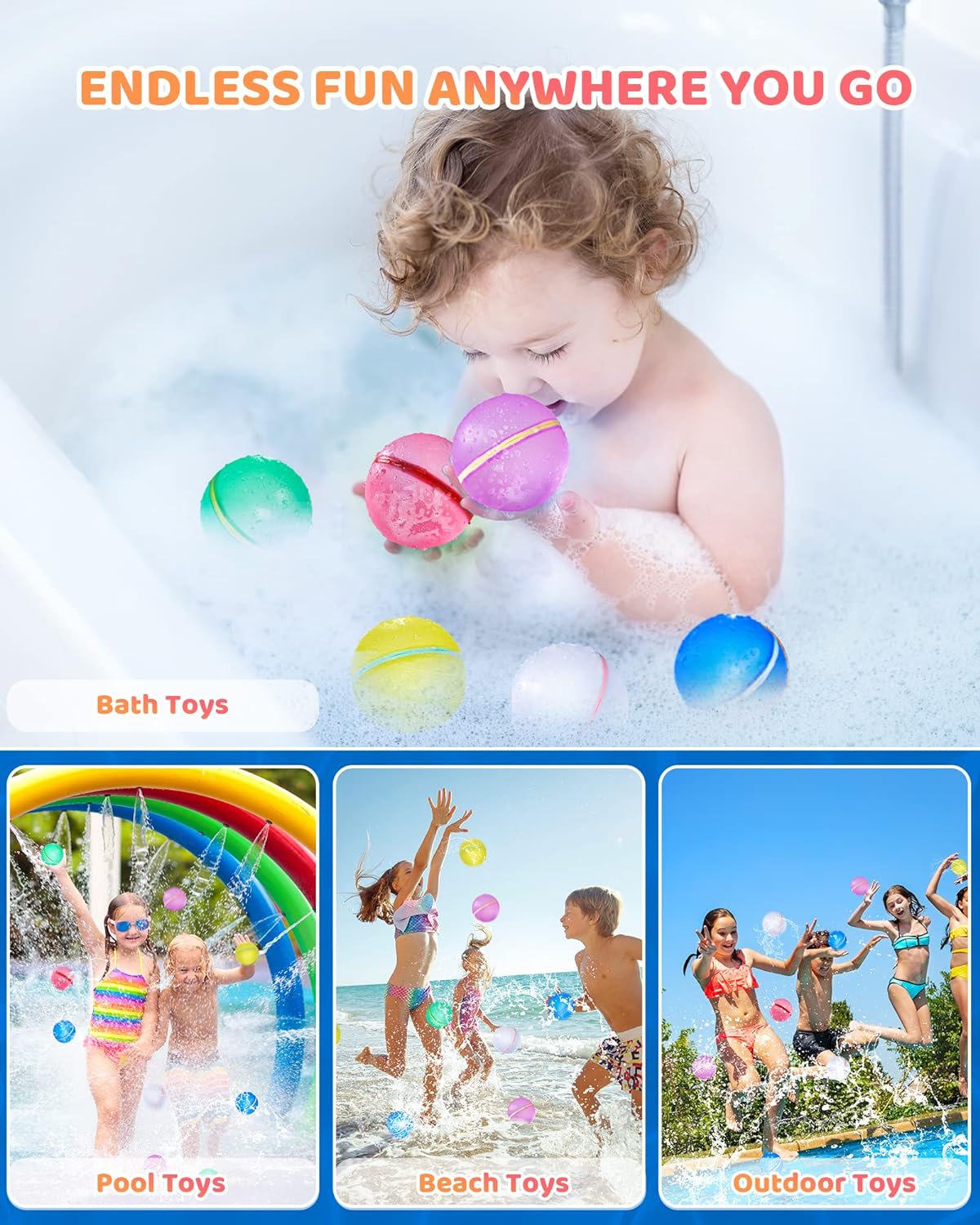 12PCS Reusable Water Balloons, Pool Beach Toys for Kids, Summer Fun Outdoor Water Toys Games for Kids Adults Outside Play, Backyard Swimming Pool Party Supplies