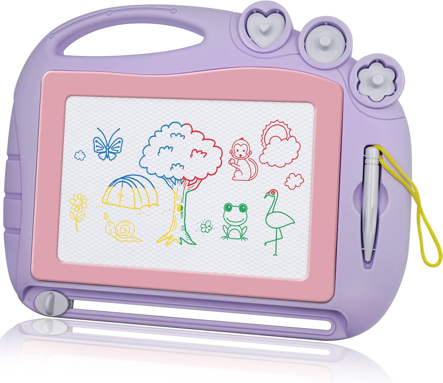 Magnetic Drawing Board Mini Travel Doodle, Erasable Writing Sketch Colorful Pad Area Educational Learning Toy for Kid, Toddlers, Babies with 3 Stamps and 1 Pen