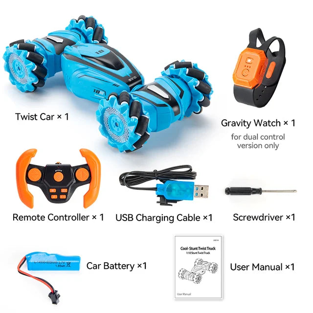 Gesture-Controlled Stunt RC Car, Climbing, Drifting, Twisting Fun! Light-Up, Blue/Green, 24136cm, 2.4G Remote