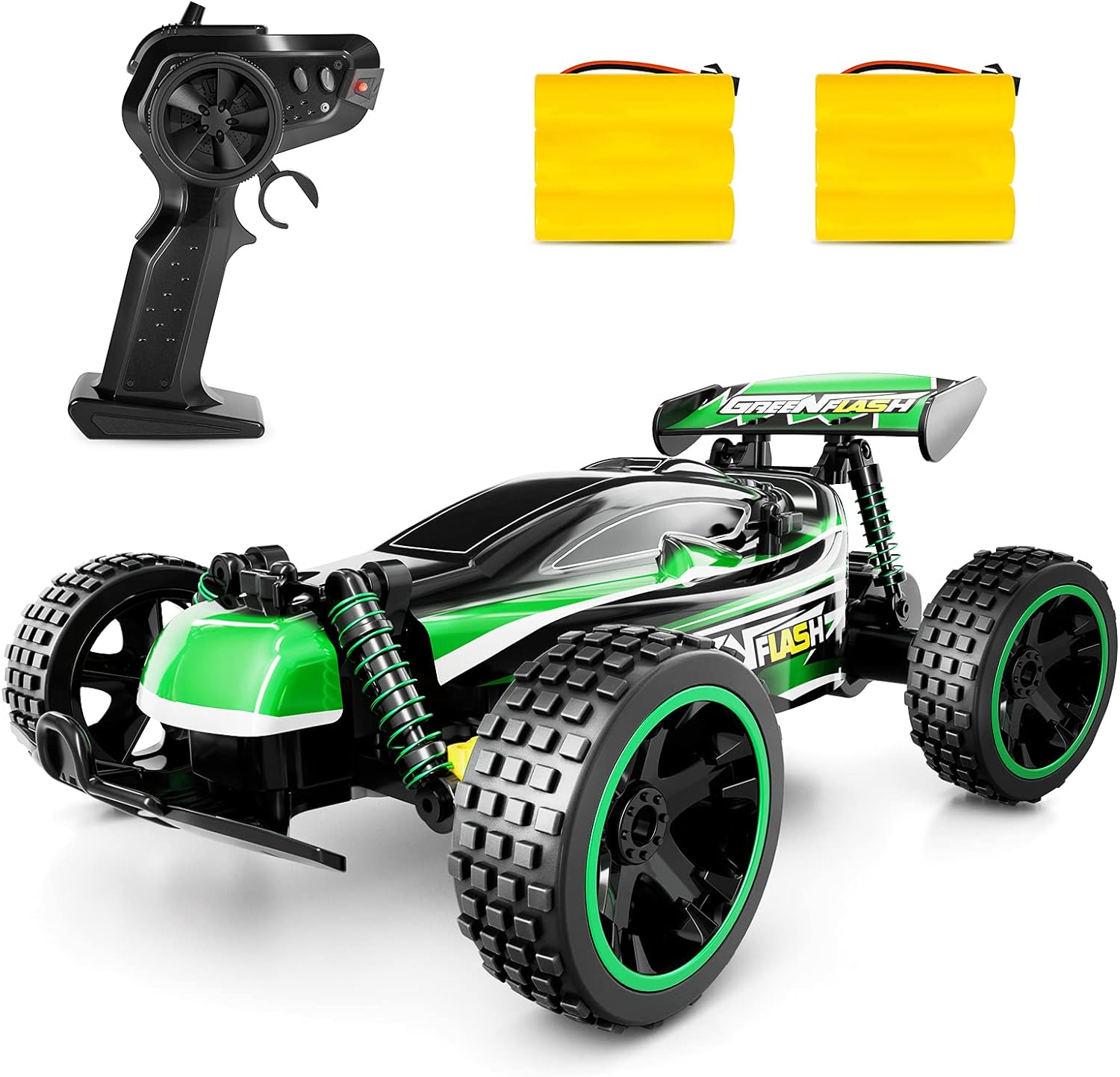 RC Car, Remote Control Car,  1:18 Scale RC Car with LED Lights, 2.4GHz 2WD All Terrain RC Car with 2 Rechargeable Batteries for 60 Min Play, 40 Mins Play, Gift for Boys and Girls - Toyigo