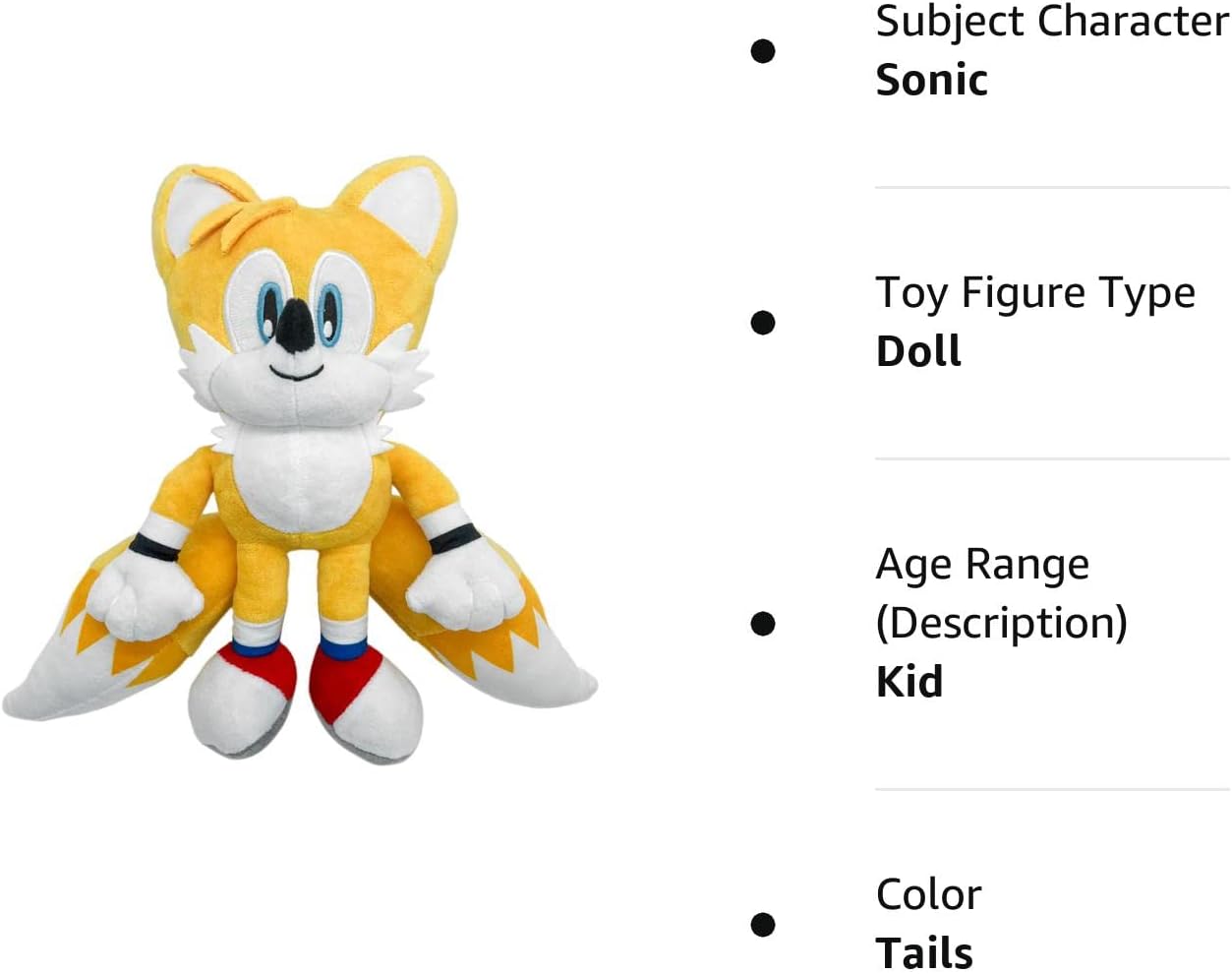 Movies & Tv soft toys, 12 Inches Sonic 2 Plush Toy, The Hedgehog Movie Sonic Plush Toys, Knuckles Shadow Tails Plush Doll Toys,  Gifts for Boys and Girls (Sonic+Tails+Knuckles), (Tails)