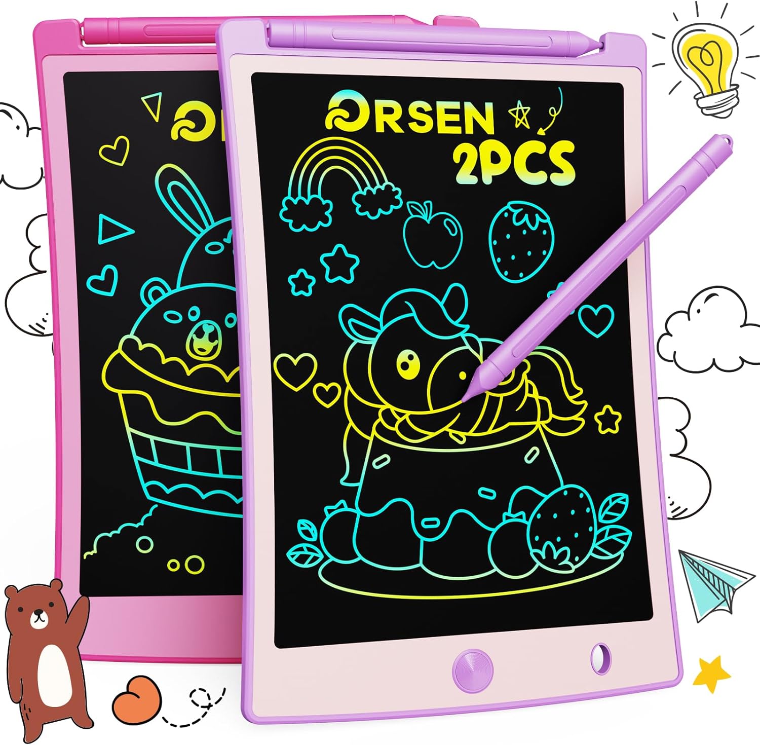 LCD Writing Tablet 2 Pack, Colorful Doodle Board, Drawing Pad for Kids, Easter Basket Stuffers, Toddler Toy Gift, Age 3-8 Year Boys and Girls - Toyigo