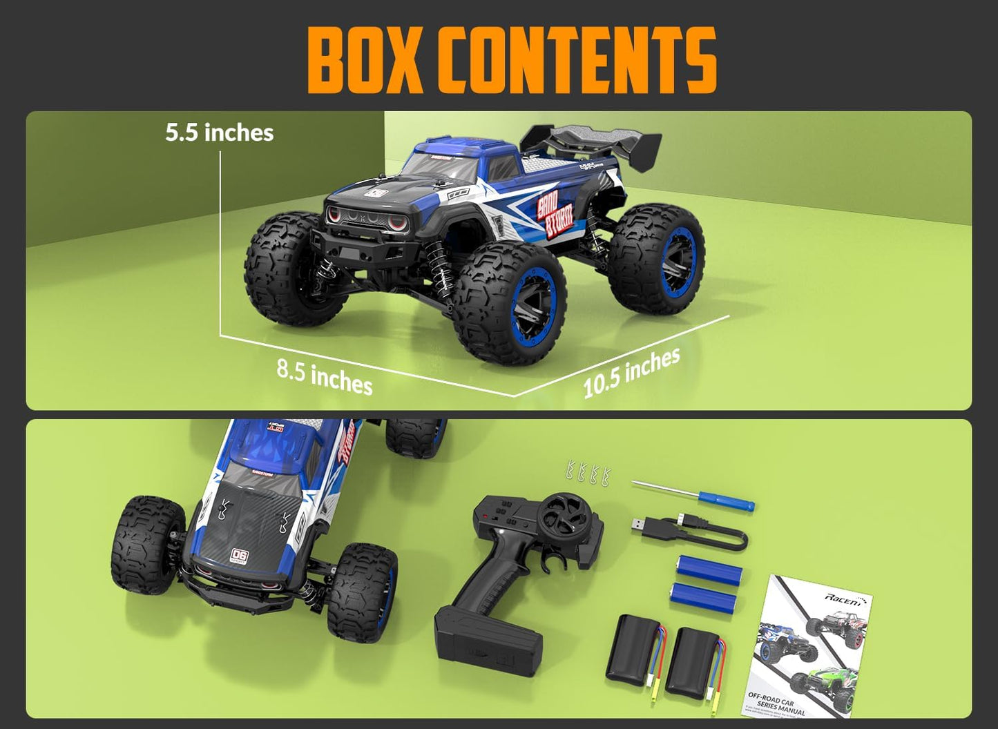 RC Truck Cars, 1:16 Scale All Terrain Monster Truck, 40KPH High Speed Remote Control Cars, 30MPH 4WD Off Road Monster Truck, 2.4Ghz Radio Control, 2 Rechargeable Batteries, 40+ Min Play, Gift for Boys Adults - Toyigo