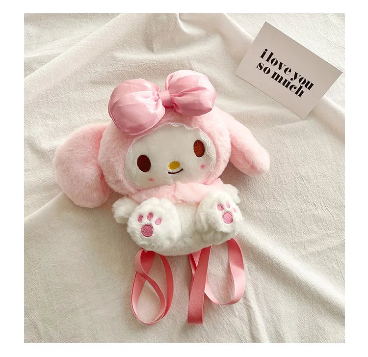 soft toy, 22cm Kawaii Sanrio Melody Plush Backpack, Cute Stuffed Animals Dolls Toys,  Plushie Bag Anime Cartoon Shoulder Backpacks, Cartoon Cute My Melody Rabbit Plush Doll,  Girl Gifts - Toyigo