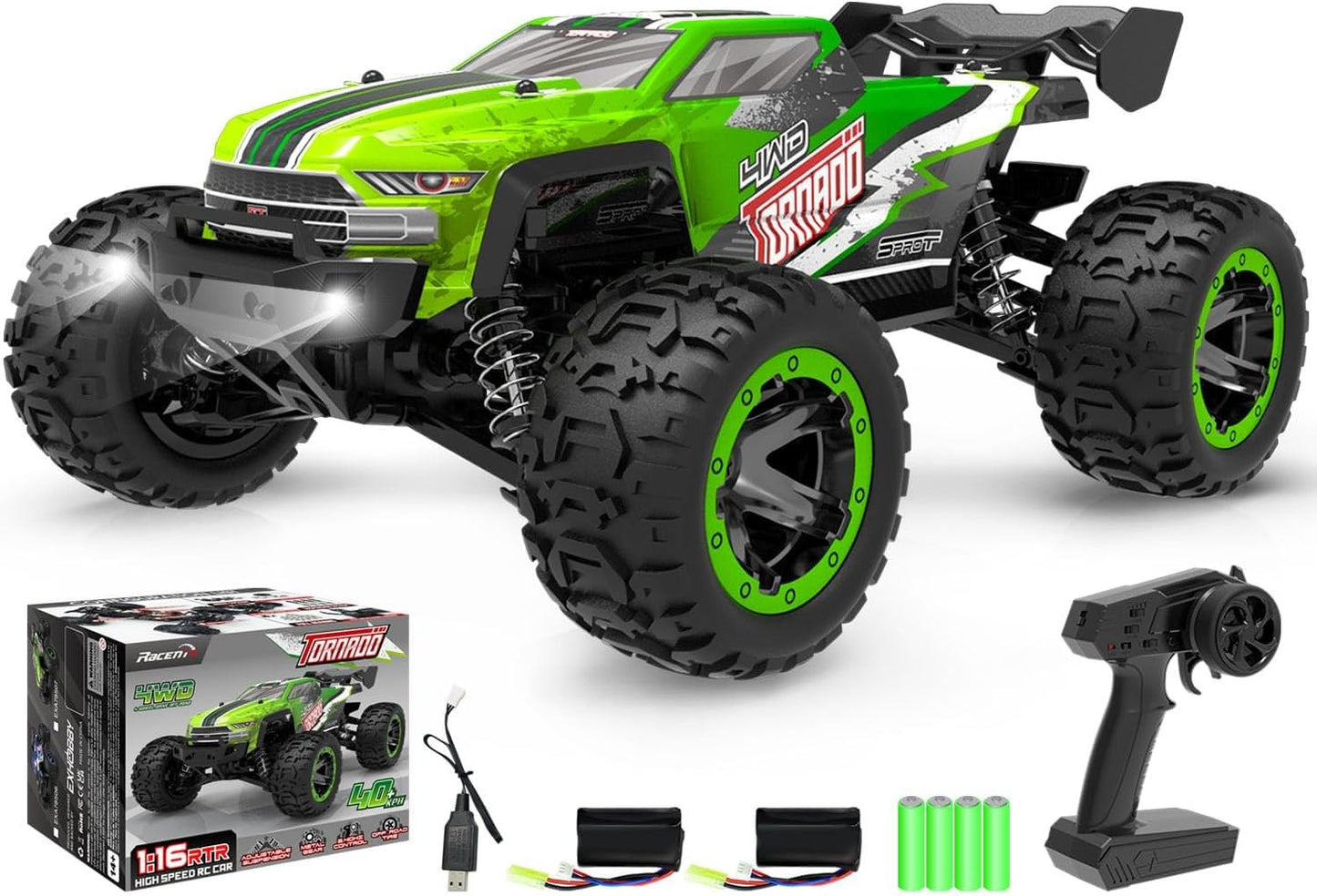 RC Truck Cars, 1:16 Scale All Terrain Monster Truck, 40KPH High Speed Remote Control Cars, 30MPH 4WD Off Road Monster Truck, 2.4Ghz Radio Control, 2 Rechargeable Batteries, 40+ Min Play, Gift for Boys Adults - Toyigo