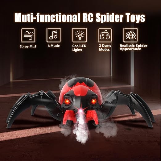 Remote Control Spider Toys with Spray/Light/Music, Christmas Birthday Halloween Easter Toys for Kids, Gifts for 6 7 8 9 10 11 12 Year Old Boys Girls - Toyigo