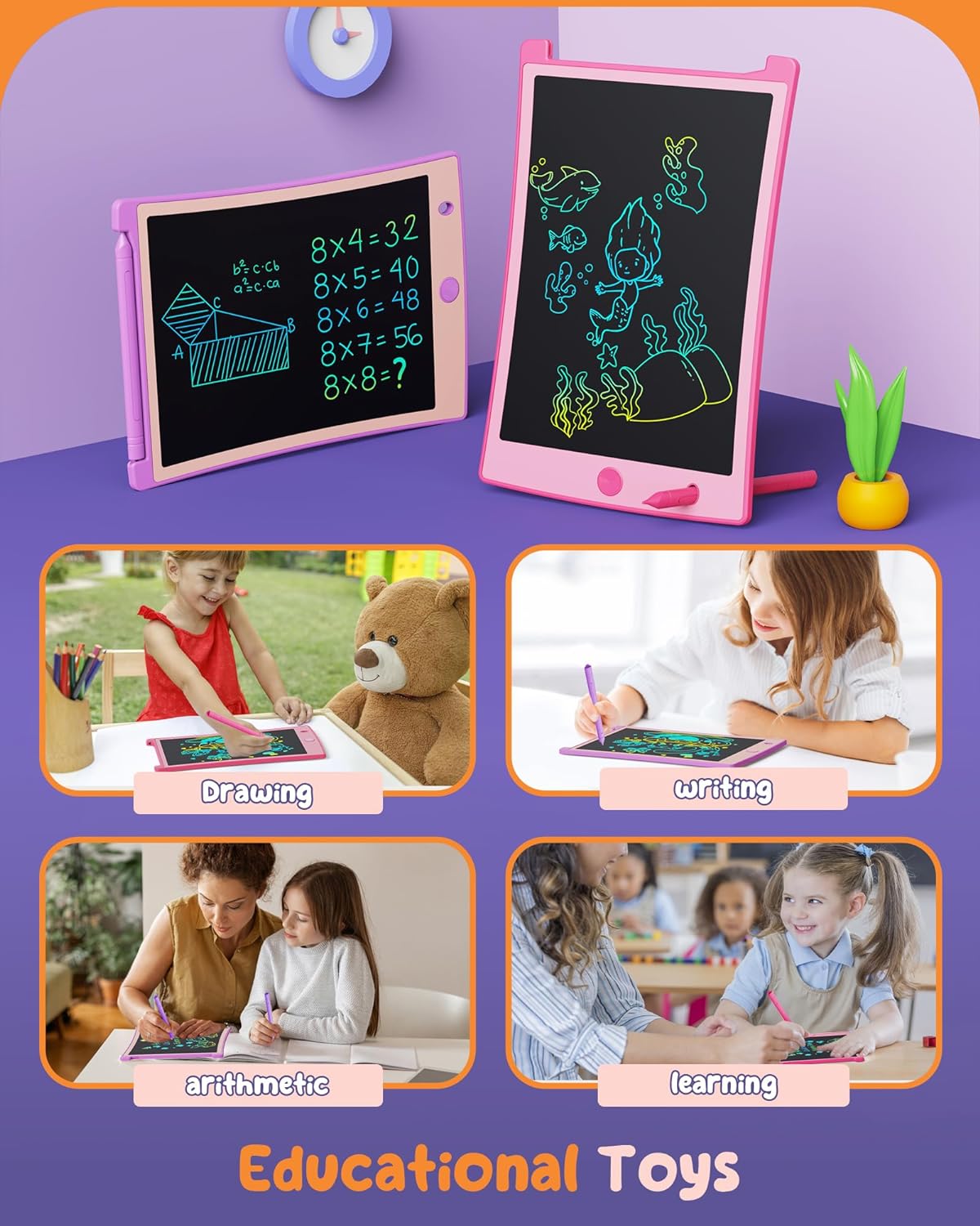 LCD Writing Tablet 2 Pack, Colorful Doodle Board, Drawing Pad for Kids, Easter Basket Stuffers, Toddler Toy Gift, Age 3-8 Year Boys and Girls - Toyigo