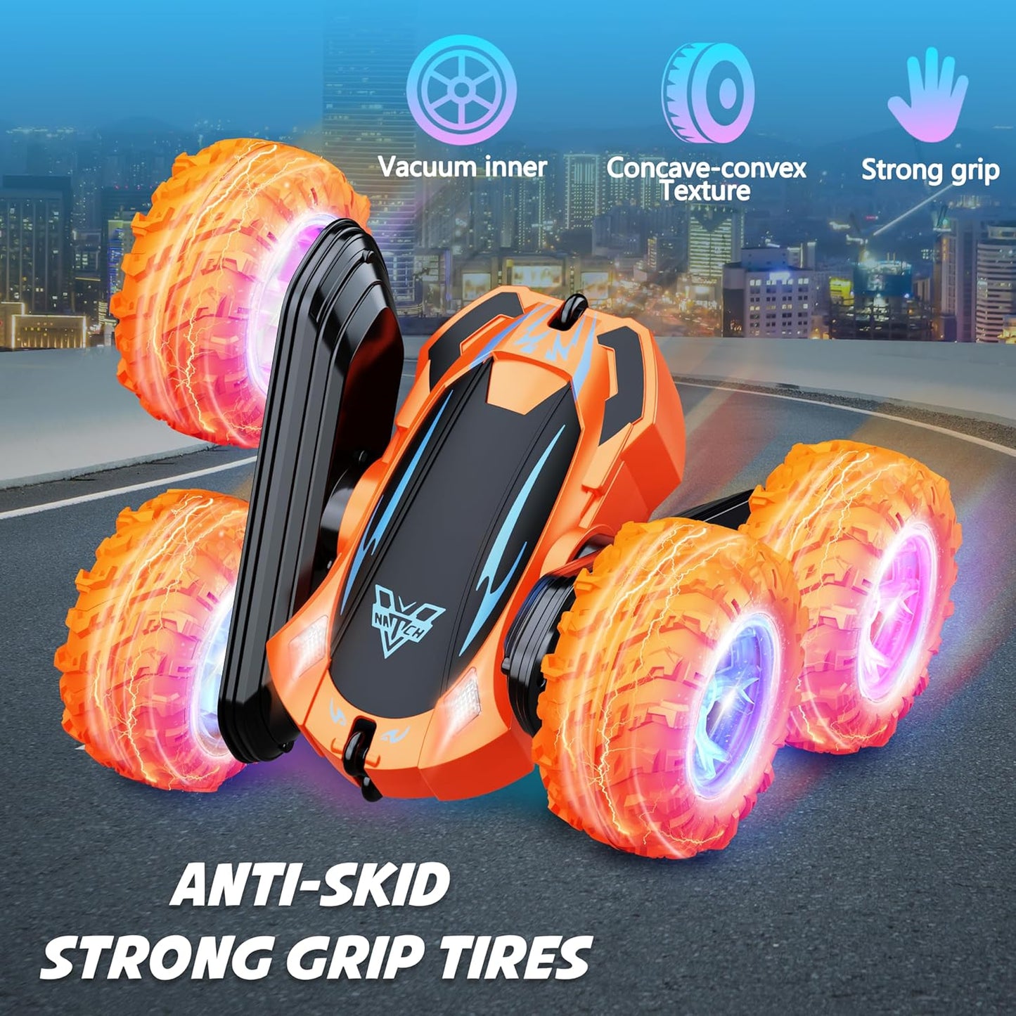 RC Stunt Cars, 2.4GHz Electric Race Stunt Car, Remote Control car, Double Sided 360ø Rolling Rotating Rotation, LED Headlights RC 4WD High Speed Off Road, 3 4 5 6 7 8-12 Year Old Boy Toys - Toyigo