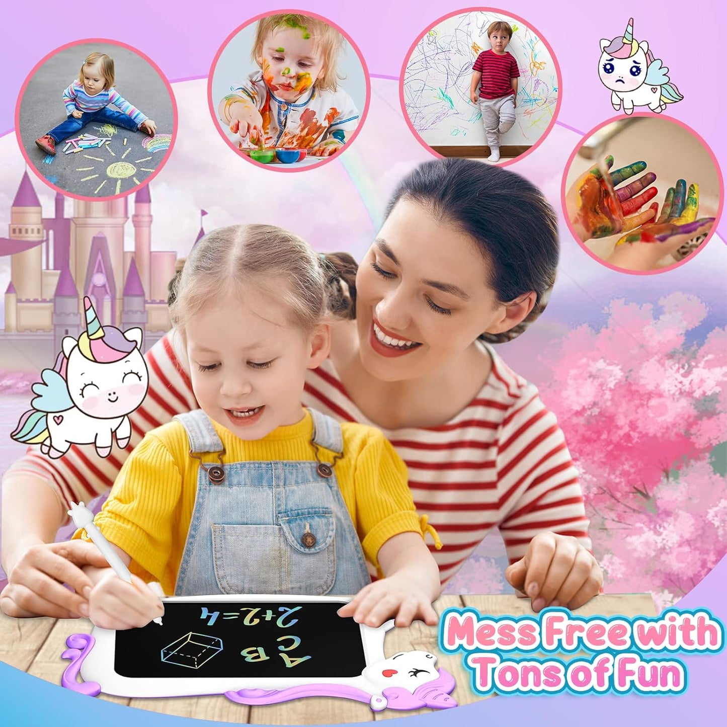 Unicorn Toy Gifts, LCD Writing Tablet for Kids, Toddler Travel Road Trip Essential Toy Gift for 3+4 5 6 7 8 Year Old, Doodle Draw Board, Easter Gifts Learning Birthday  for Girls Boys