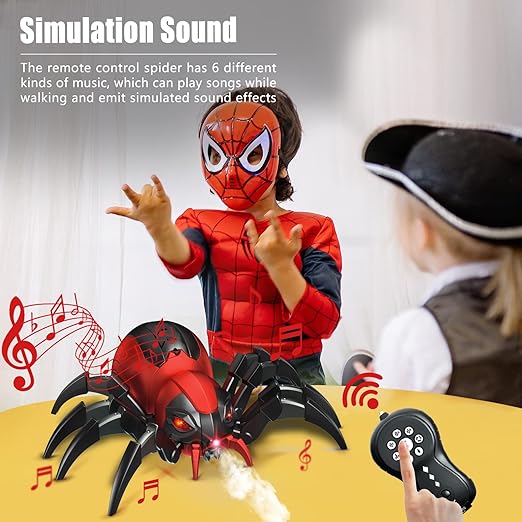 Remote Control Spider Toys with Spray/Light/Music, Christmas Birthday Halloween Easter Toys for Kids, Gifts for 6 7 8 9 10 11 12 Year Old Boys Girls - Toyigo