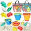 Collapsible Beach Sand Toys, Travel Beach Toys with 2 Collapsible Beach Buckets, Mesh Bags, Sand Molds, Sand Scoops, Sand Bucket Shovel Set Sandbox Toys for Toddler Ages 3-10  for Kids