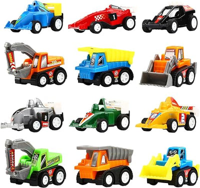 Toys Pull Back Vehicles, 12 Pack Mini Assorted Construction Vehicles and Race Car Toy, Vehicles Truck Mini Car Toy for Kids Toddlers Boys Child, Pull Back and Go Car Toy Play Set