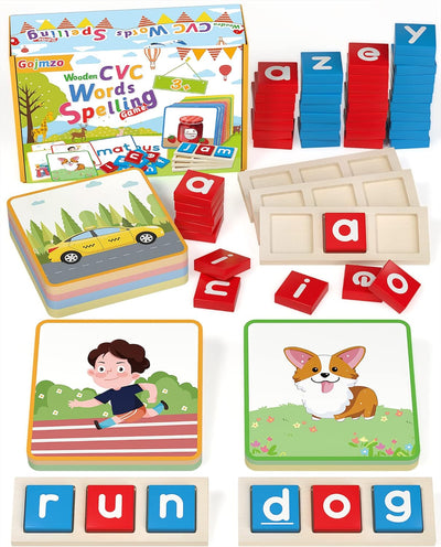 Wooden CVC Word Spelling Games, Preschool Kindergarten Learning Activities, Montessori Educational Toys, Sight Words Flash Cards Reading Letters for Toddlers, Gifts for 3 4 5 6 Year Old Kids