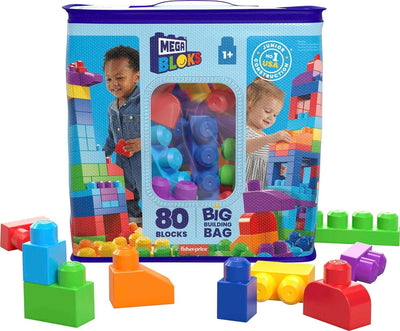 Fisher-Price Toddler Block Toys, Big Building Bag with 80 Pieces and Storage Bag, Blue, Gift Ideas for Kids Age 1+ Years