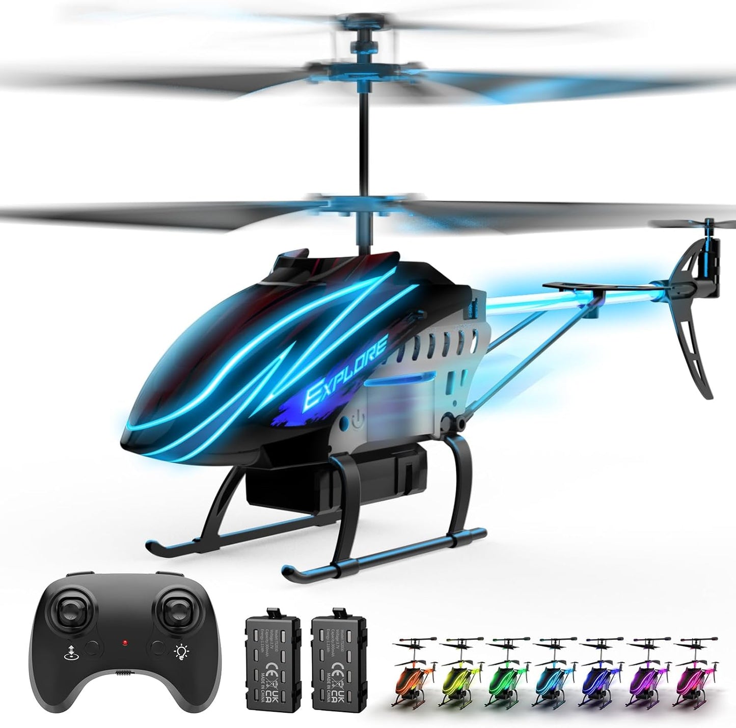 Remote Control Helicopter, 30Mins Flight(2 Batteries), 7+1 LED Light Modes,   Altitude Hold, 3.5 Channel, Gyro Stabilizer,  Remote Helicopter Toys for Boys and Girls (Colour May Vary) - Toyigo