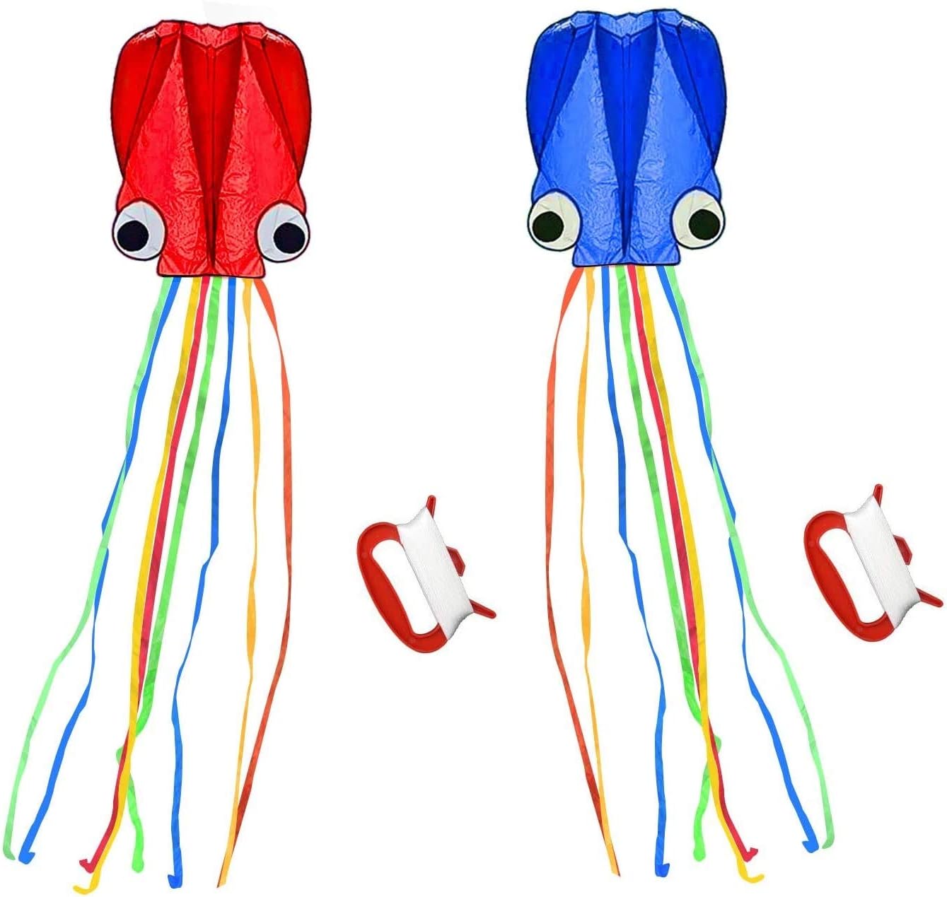 Large Octopus Kites, Long Tail Beautiful Easy Flyer Kites Beach Kites, Good Kites for Kids and Adults Easy to Fly(Red + Blue)