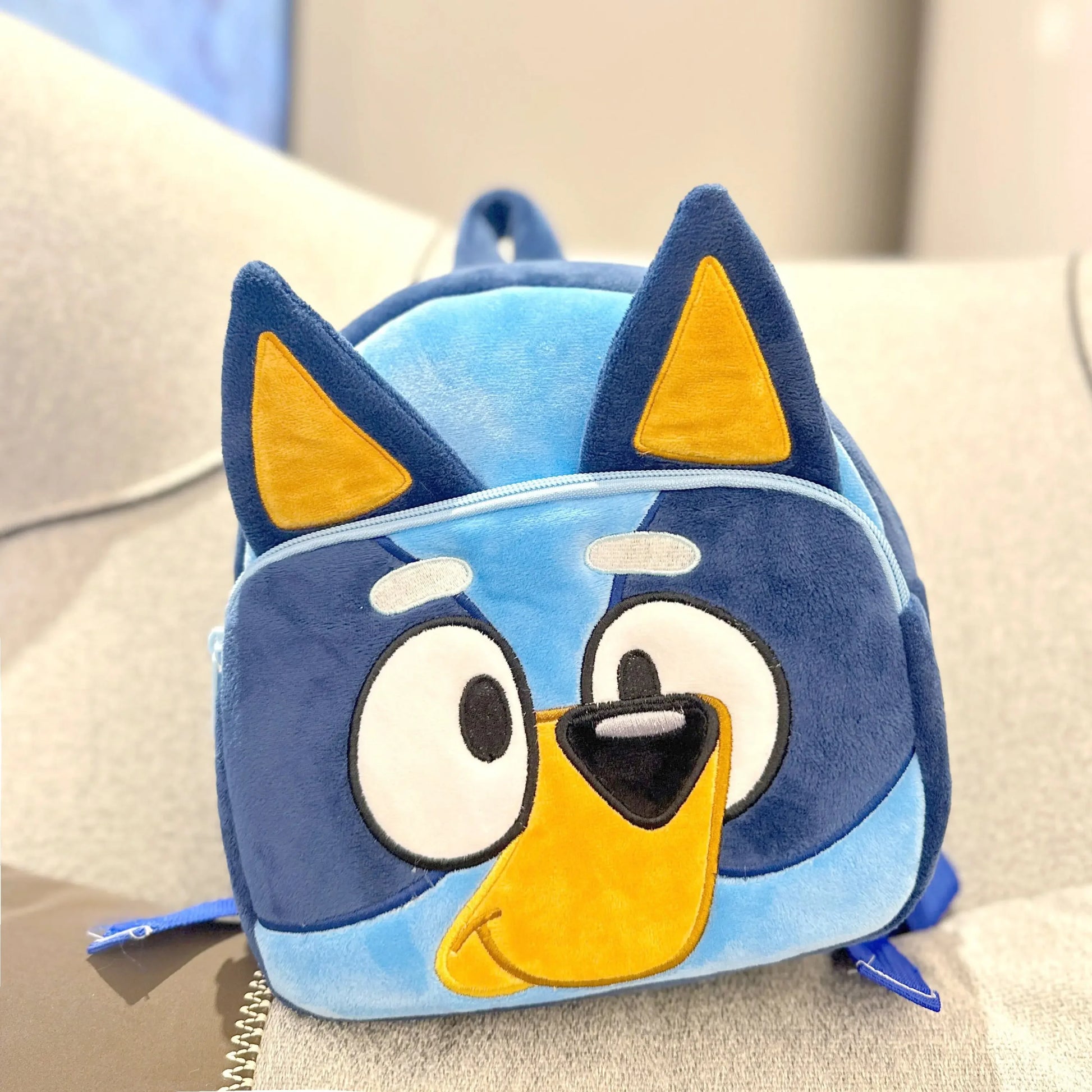 BLUEY Backpack, Cartoon Plush Backpack, Kindergarten Children Schoolbag, 24Inch, Plush with 3D Ears & Appliques, Lightweight Travel Photo Snack Bag Children Gifts - Toyigo