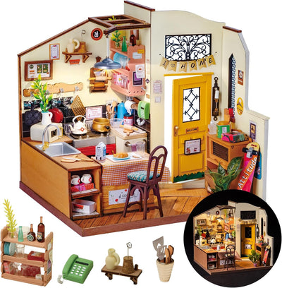 DIY Miniature Cozy Kitchen House Kit, Tiny House Making Kit with Furnitures, Halloween, Christmas Decorations for Adults to Build, Gifts for Family and Friends (Cozy Kitchen)